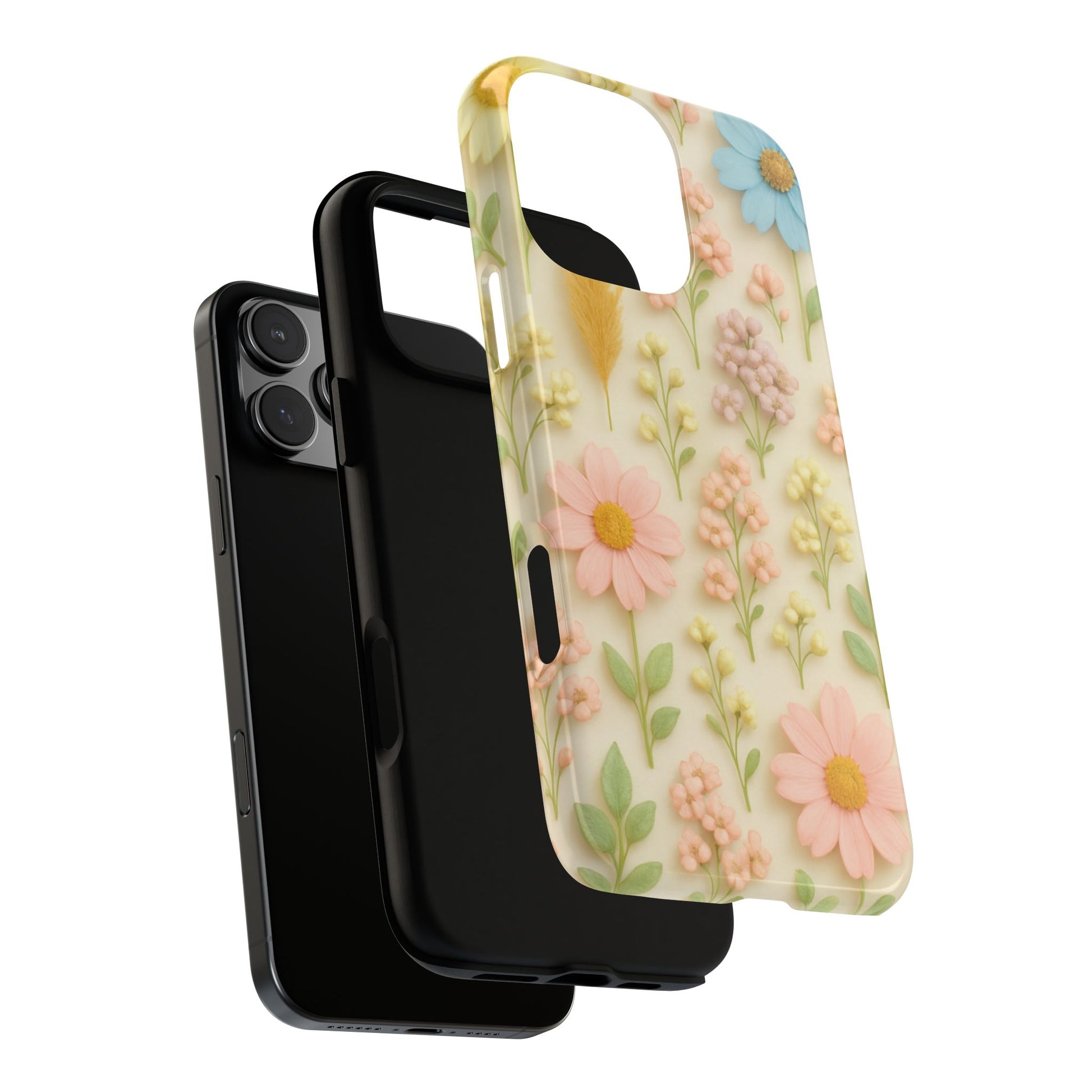 Pastel Dried Flowers Illusion Phone Case 3D Realistic Pressed Floral Design, Bright Botanical Aesthetic, Soft Nature-Inspired CoveriPhone & Galaxy