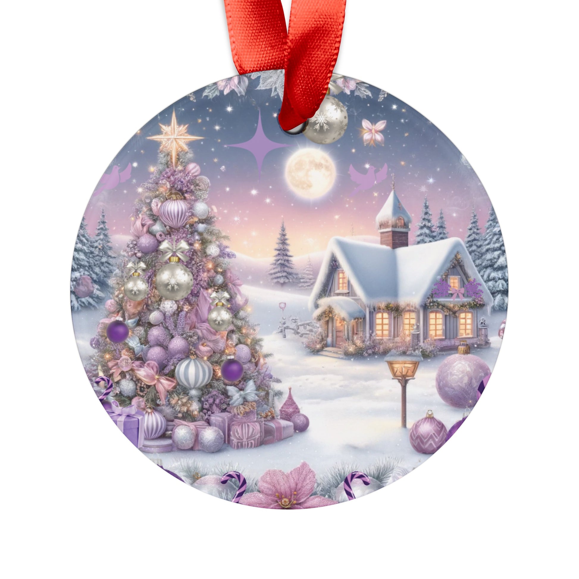 Christmas Lavender Acrylic Ornament with Ribbon Elegant and Festive Holiday Decoration Durable Holiday Keepsake | Charming Winter Design | Ideal for Tree Trimming and Gift Giving - MRSBYVALLE