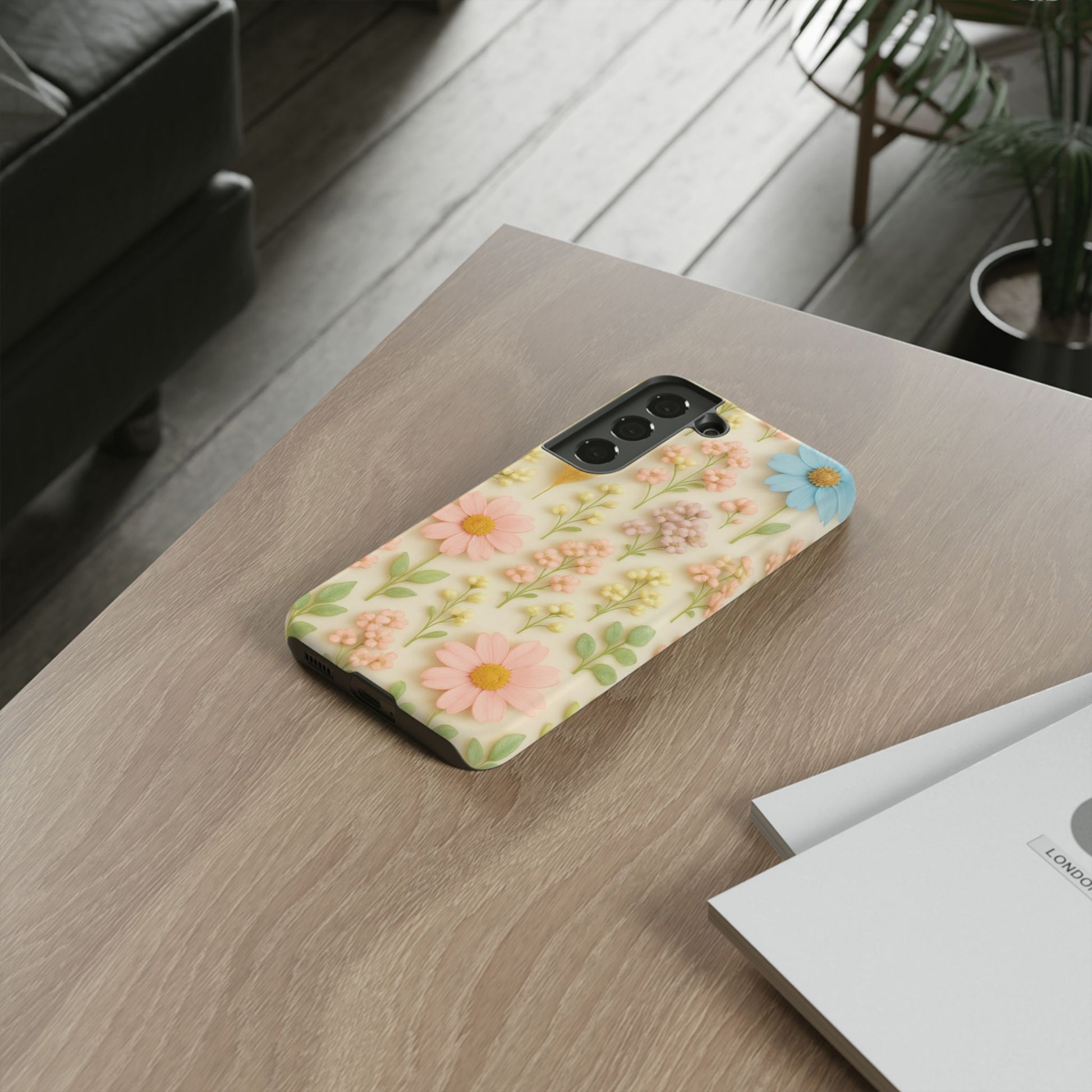 Pastel Dried Flowers Illusion Phone Case 3D Realistic Pressed Floral Design, Bright Botanical Aesthetic, Soft Nature-Inspired CoveriPhone & Galaxy