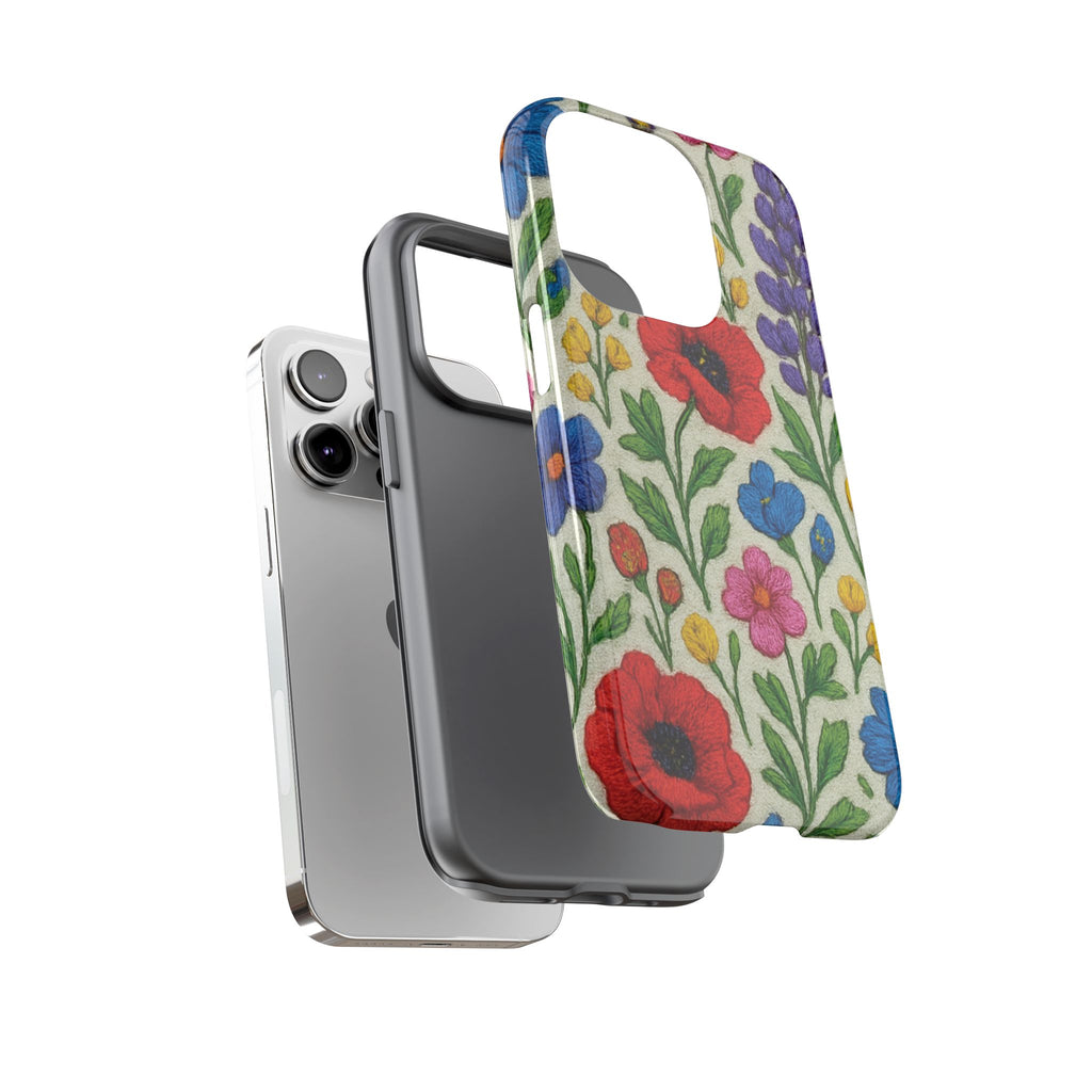 Bright 3D Illusion Wildflower Phone Case Cute Floral Design in Red, Pink, Blue – Aesthetic Protective Case for iPhone and  Android