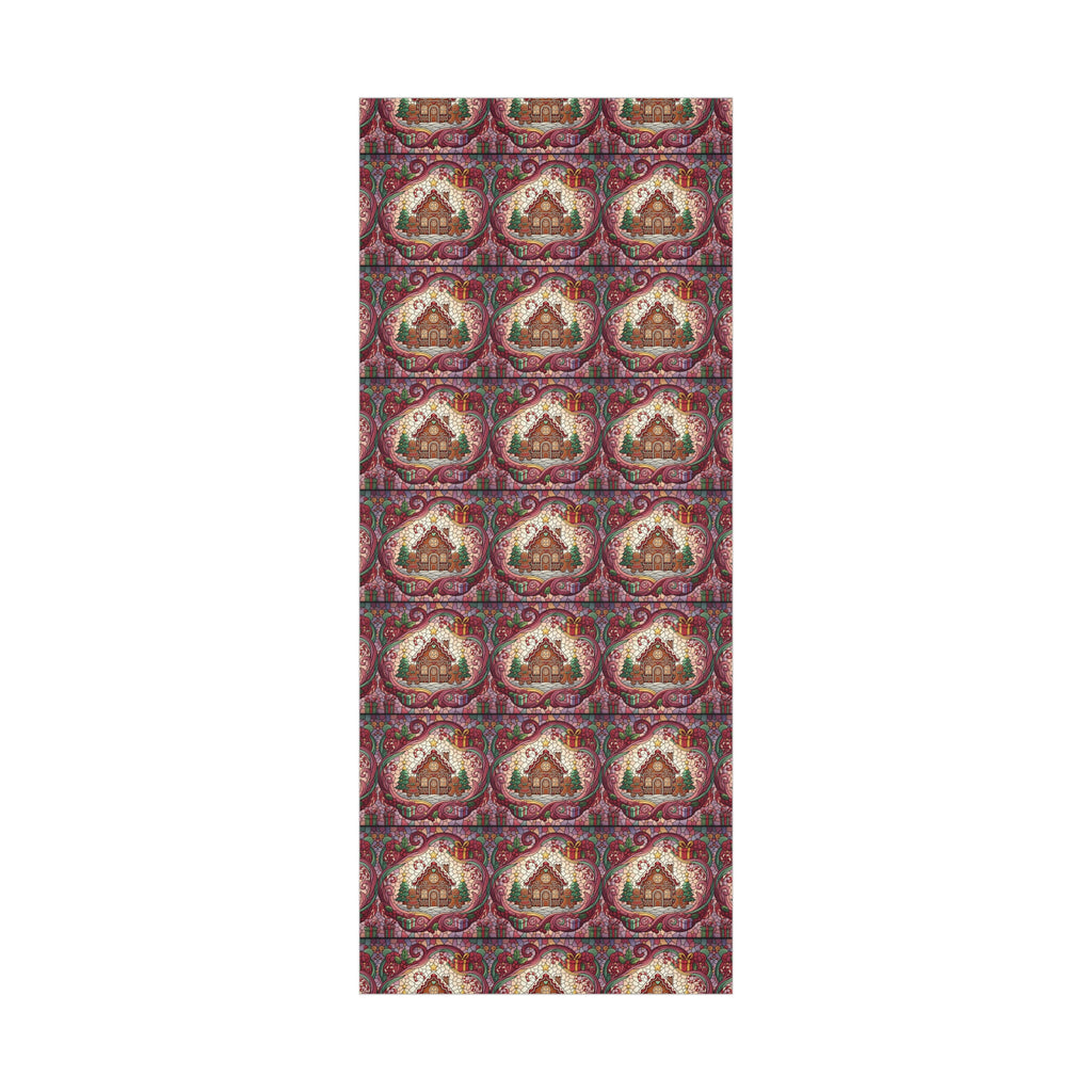 Stained Glass Gift Wrap Papers, Gingerbread House and Family Design - Wrapping Sheets, Festive Holiday Craft Supplies, Christmas Decoration