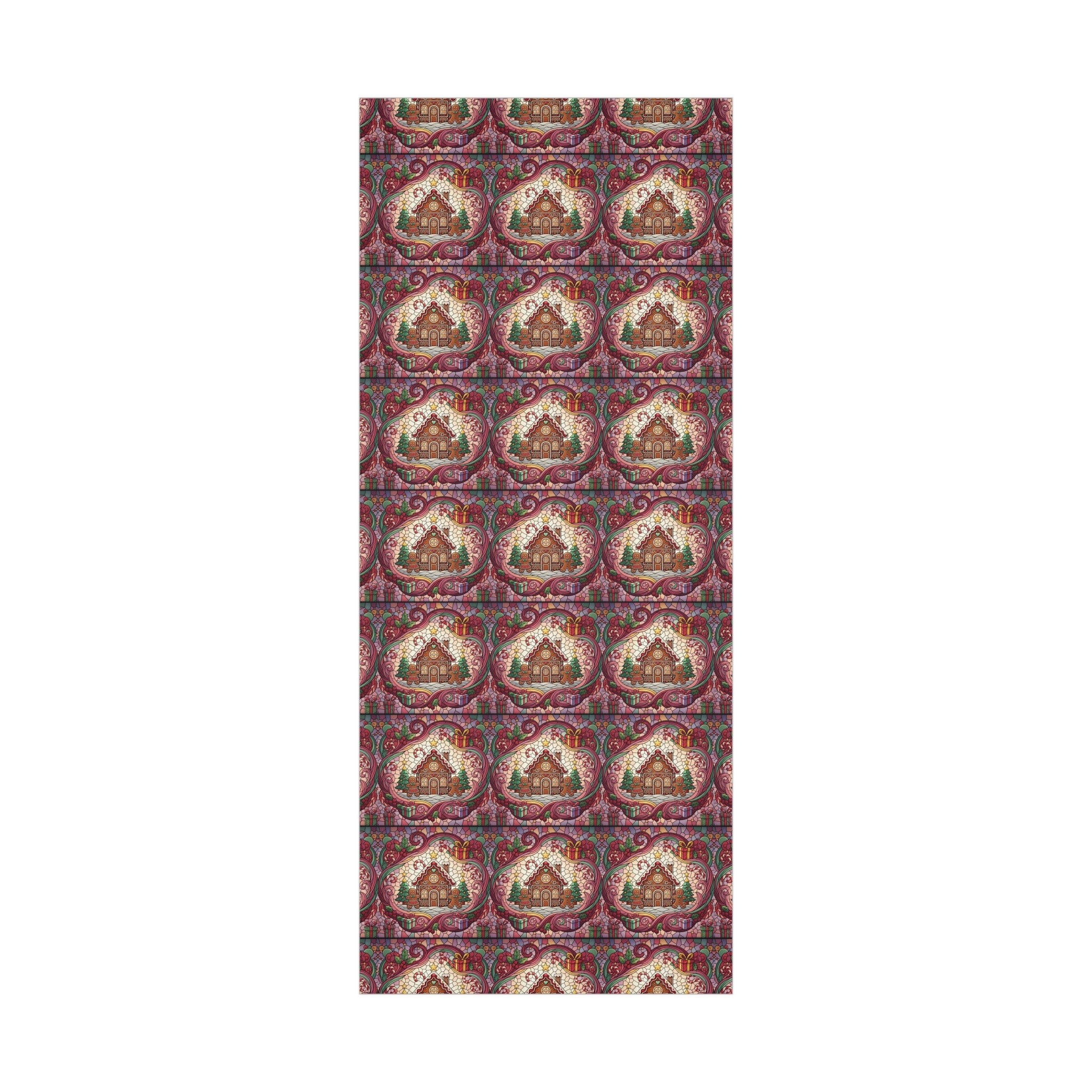 Stained Glass Gift Wrap Papers, Gingerbread House and Family Design - Wrapping Sheets, Festive Holiday Craft Supplies, Christmas Decoration