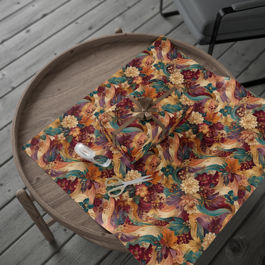Autumn Floral Swirl Wrapping Paper - Fall Leaves & Bouquet Gift Wrap
