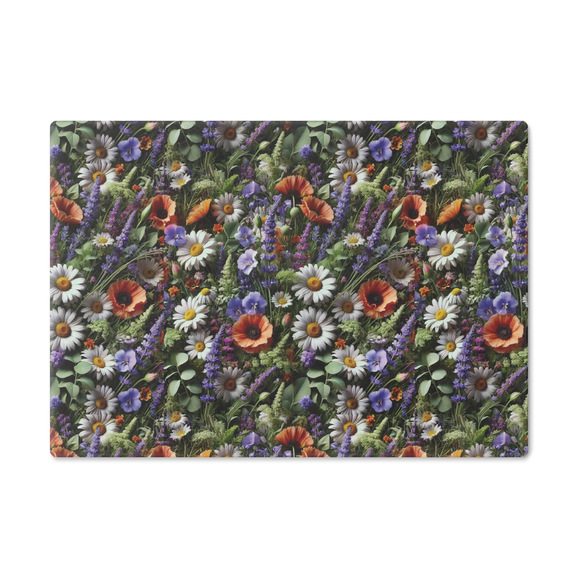 Boho Wildflowers Cutting Board - Durable Glass Kitchen Decor, Vibrant Floral Design, Perfect for Chopping, Serving, or Gifting - MRSBYVALLE
