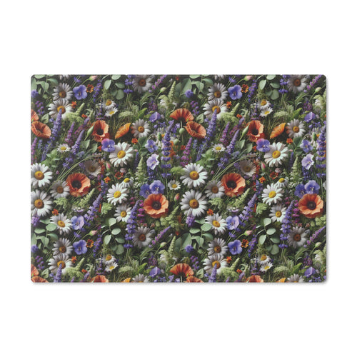 Boho Wildflowers Cutting Board - Durable Glass Kitchen Decor, Vibrant Floral Design, Perfect for Chopping, Serving, or Gifting - MRSBYVALLE
