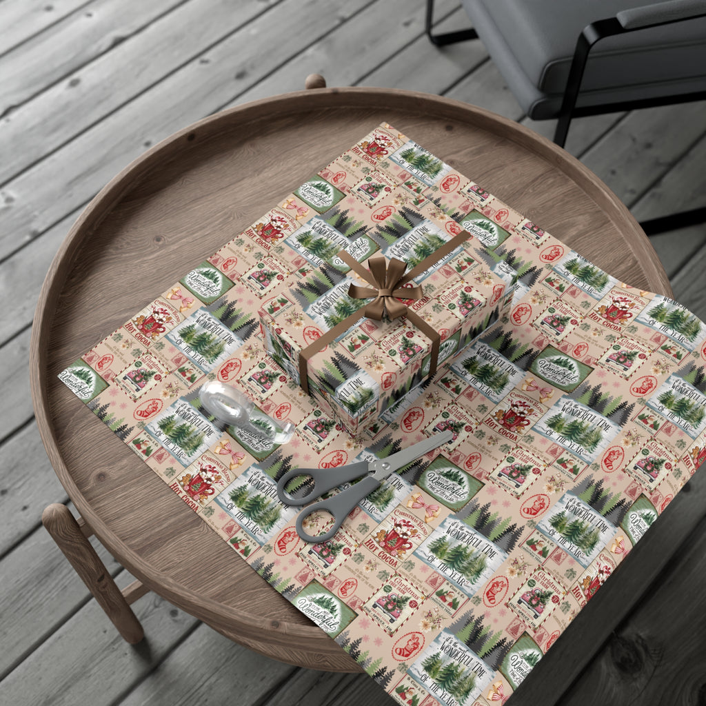 Christmas Wrapping Paper with Vintage Stamps Design  Perfect for Unique Holiday Gift Wrapping Premium Quality Gift Wrap for Luxurious Presentation - MRSBYVALLE
