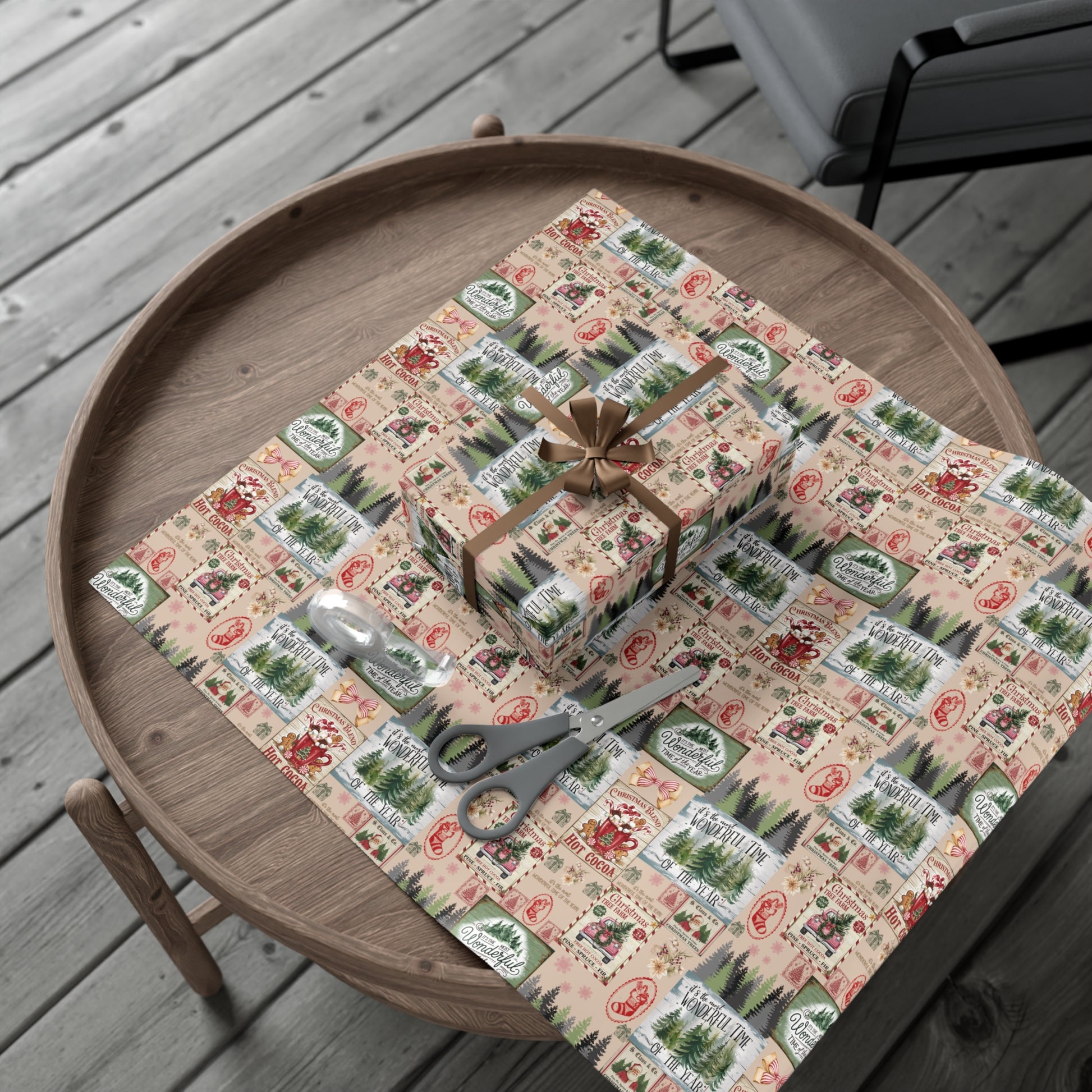 Christmas Wrapping Paper with Vintage Stamps Design  Perfect for Unique Holiday Gift Wrapping Premium Quality Gift Wrap for Luxurious Presentation - MRSBYVALLE