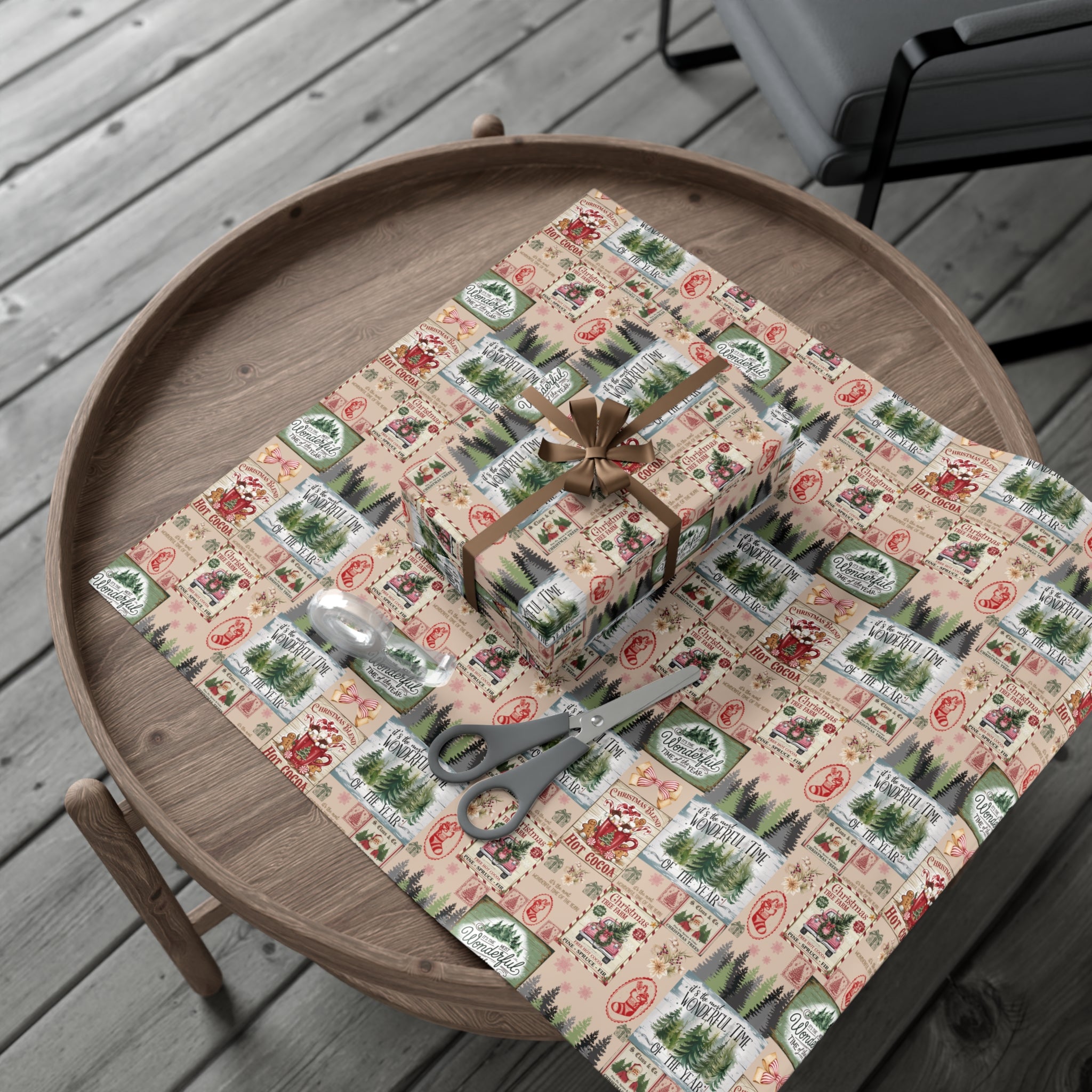 Christmas Wrapping Paper with Vintage Stamps Design  Perfect for Unique Holiday Gift Wrapping Premium Quality Gift Wrap for Luxurious Presentation - MRSBYVALLE