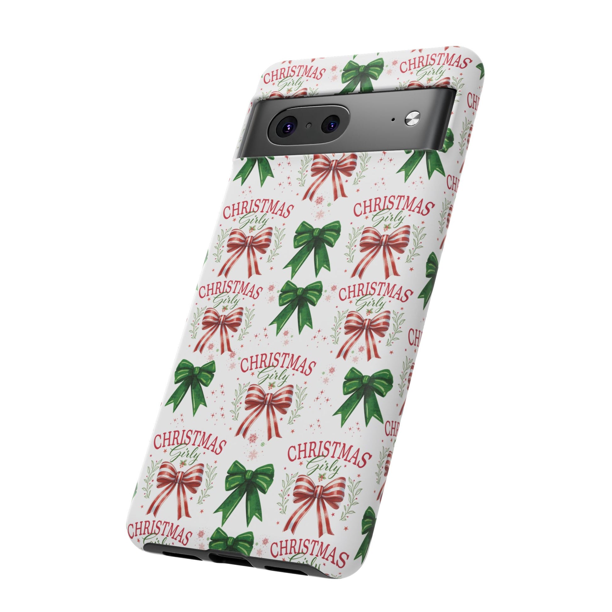 Girly Christmas Coquette Bows Pastel Phone Case for iPhone 17 16 15 23 Samsung, and Pixel | Stylish Protective Cover Gift for Her Perfect for Floral Lover
