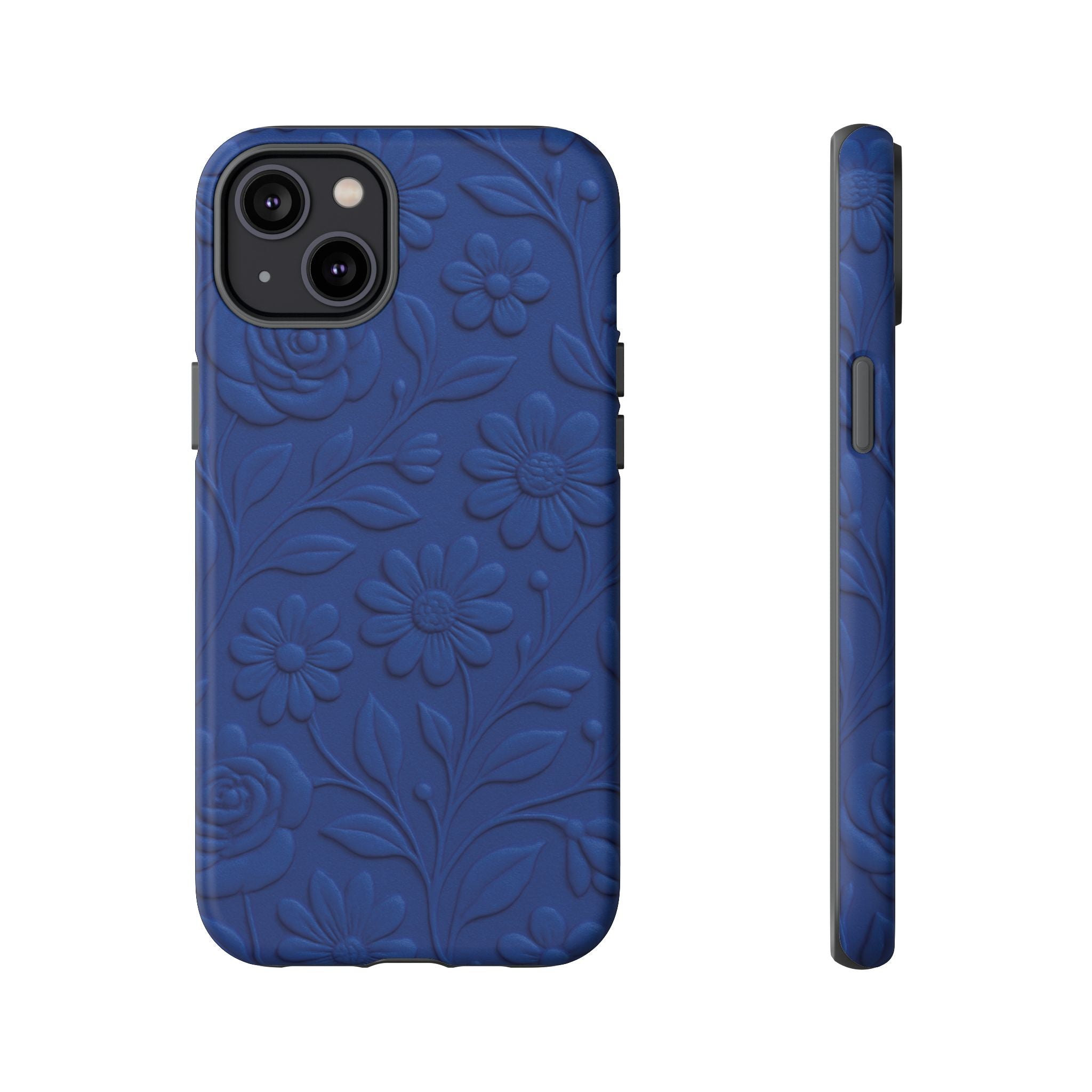 3D Illusion Floral Cobalt Blue Phone Case Elegant Raised Flower Design, Seamless Textured Look, Durable & Stylish Protection for iPhone and Android Models Fits iPhone & Samsung Models