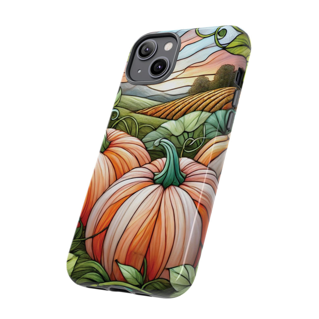 Pumpkins Phone Case Fall Faux Stained-Glass Thanksgiving Cover Pumpkin Lovers Gift for Galaxy S 24 23 22 21 Pixel 5 6 7 8 iPhone 17 , 16 15 14 13 12 Samsung iPhone Samsung Gift for Her
