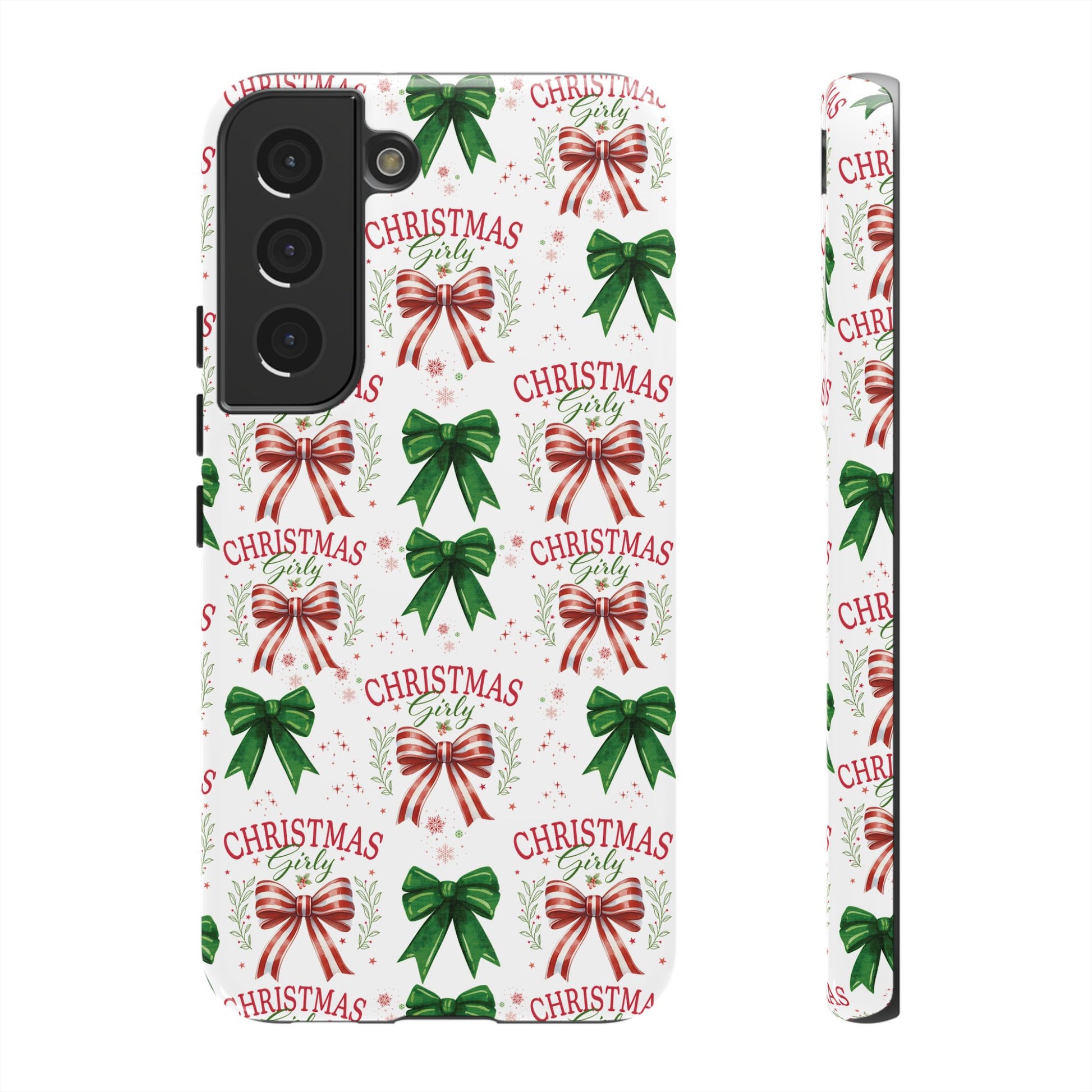 Girly Christmas Coquette Bows Pastel Phone Case for iPhone 17 16 15 23 Samsung, and Pixel | Stylish Protective Cover Gift for Her Perfect for Floral Lover