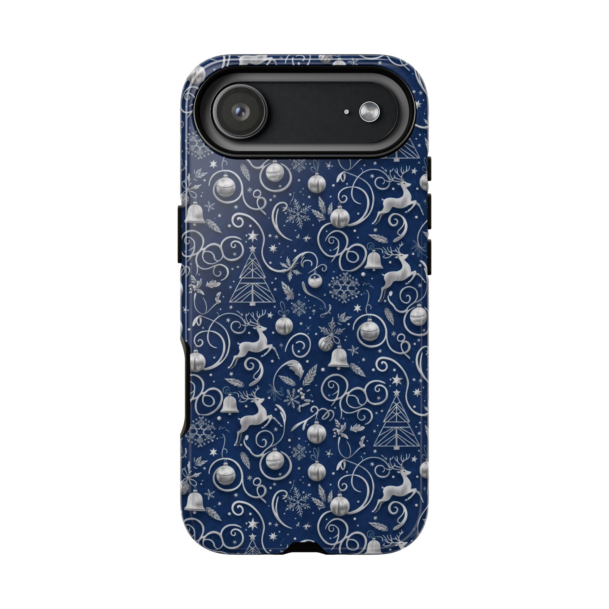 Blue & Silver Christmas Phone Case – Holiday Sparkle Design for iPhone 17, All iPhones & Galaxy | MRSBYVALLE Gift for Her