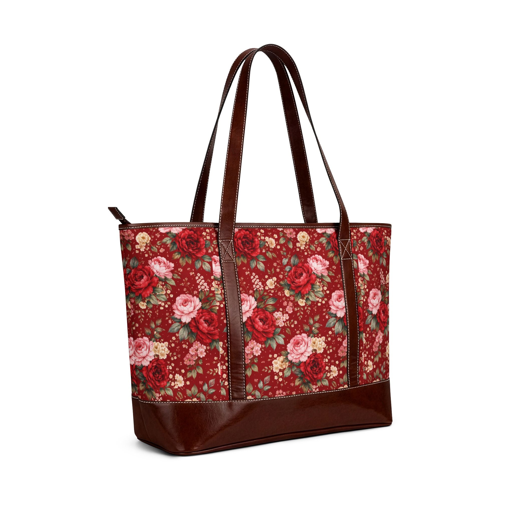 Cherry Red Floral Handbag | Floral Pattern Purse, Red Flower Tote