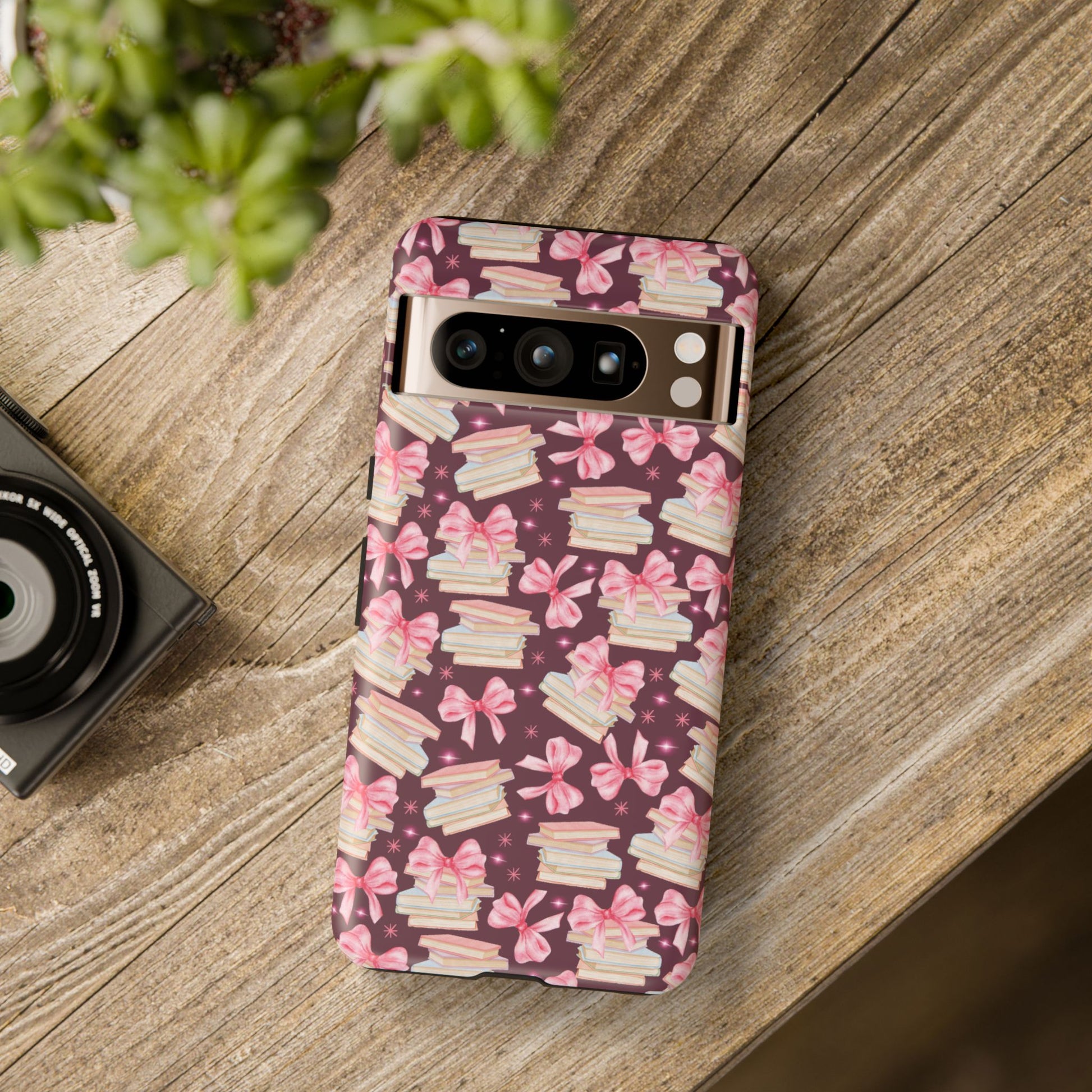 Coquette Pink Bows & Books Phone Case for iPhone 16 15 14 13 12  21 23 Samsung, and Pixel | Stylish Protective Cover Gift for Her Perfect for Floral Lover