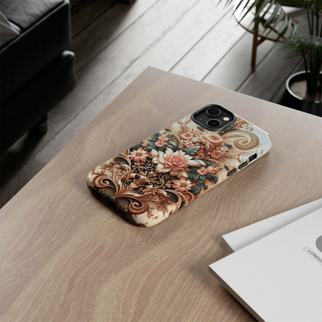 Gold Design Luxury Phone Tough Case Floral Elegant Durable Stylish for Modern Devices iPhone 17, 16, 15, Samsung iPhone Samsung Accessory Gift for Her