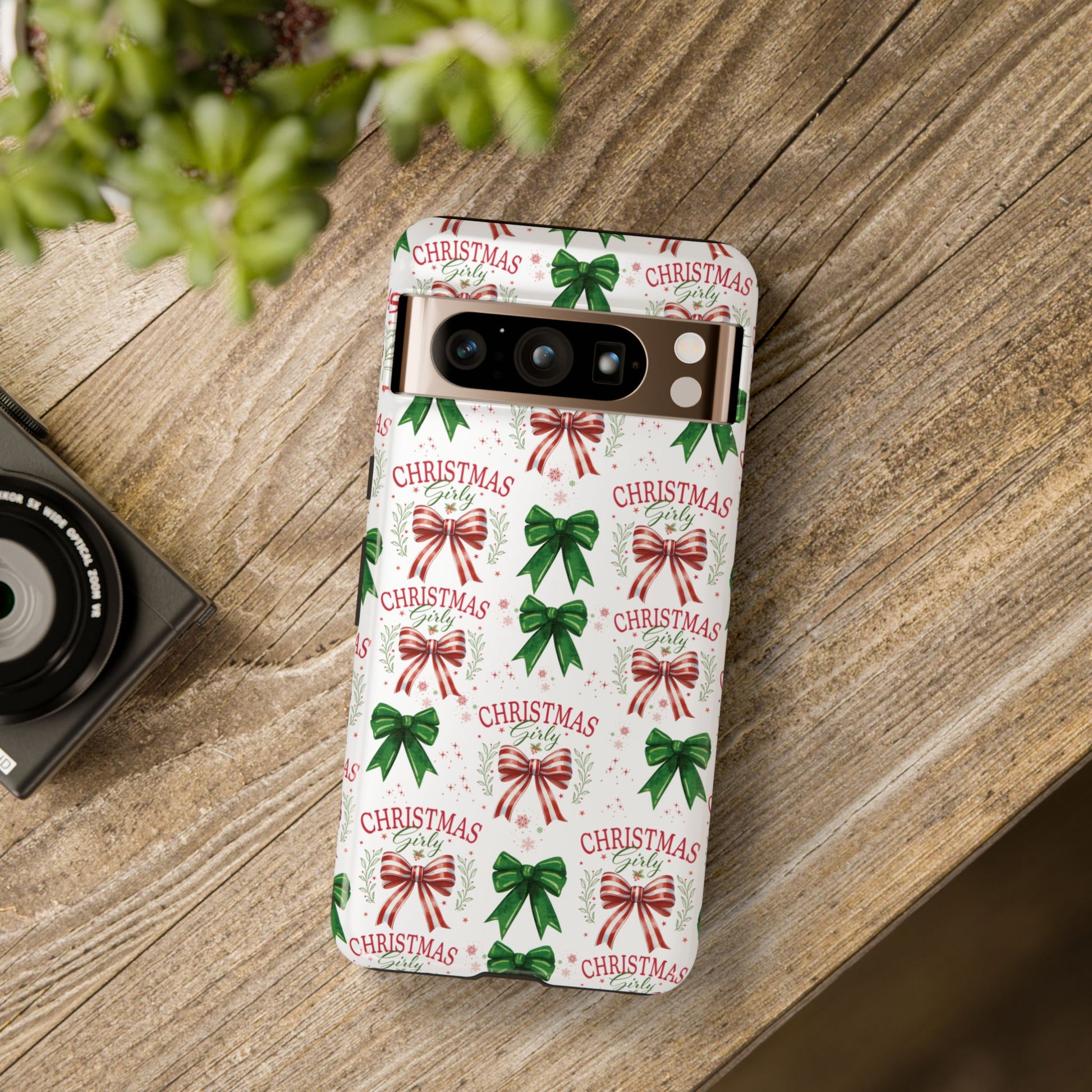 Girly Christmas Coquette Bows Pastel Phone Case for iPhone 17 16 15 23 Samsung, and Pixel | Stylish Protective Cover Gift for Her Perfect for Floral Lover