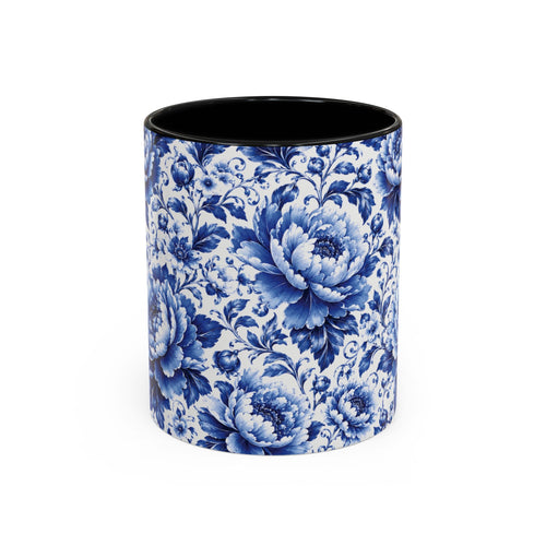 Blue & White Chinoiserie Coffee Mug | Vintage Delft Peony Floral Tea Cup(11oz & 15oz) Tea Mug