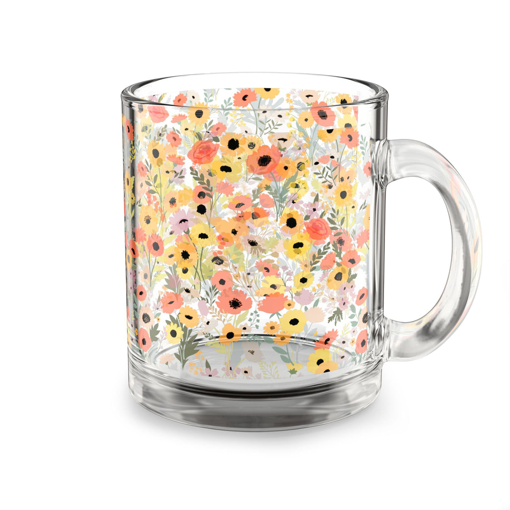 Retro Vintage Floral Glass Mug | 10oz Floral Coffee Cup Mom, Birthday Tea