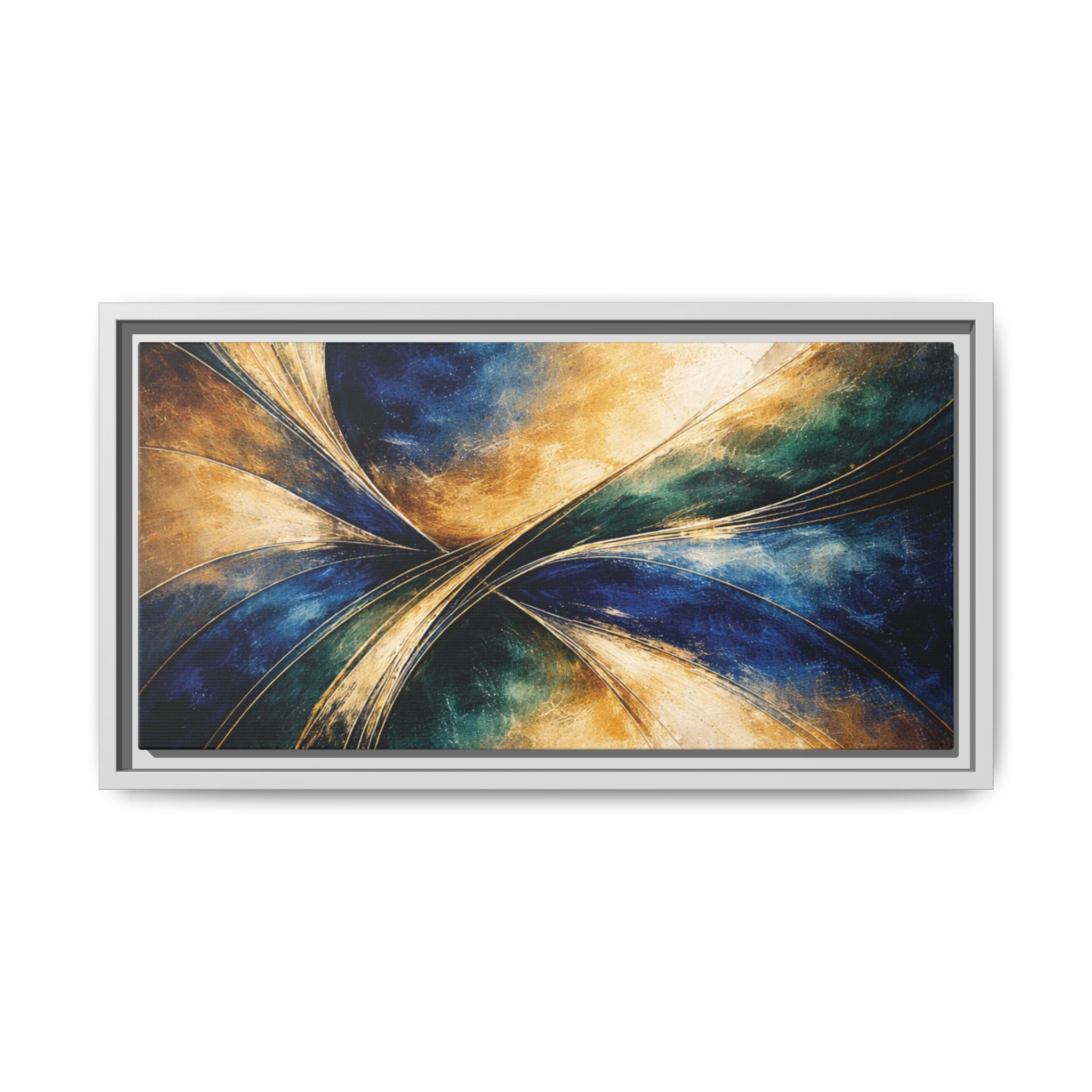 Gilded Convergence  Luxe NeoDeco Blue & Gold Abstract Wall Art Framed