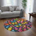 Tapis rond papillons vifs et colorés — Tapis papillon coloré pour salon, chambre d'enfant et patio