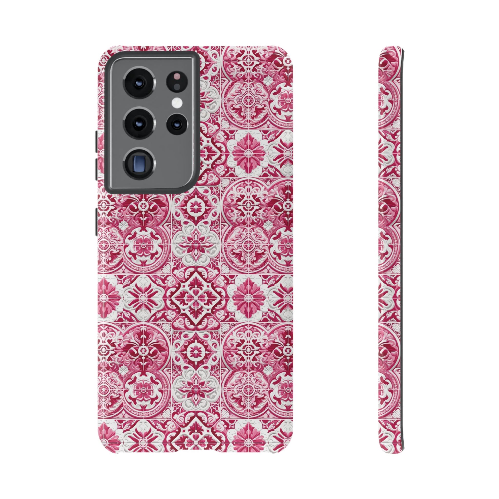 Pink and White Mediterranean Tile Design Phone Case - Stylish, Protective Cover for All Models Gift for Mom Accessory Gift for Her