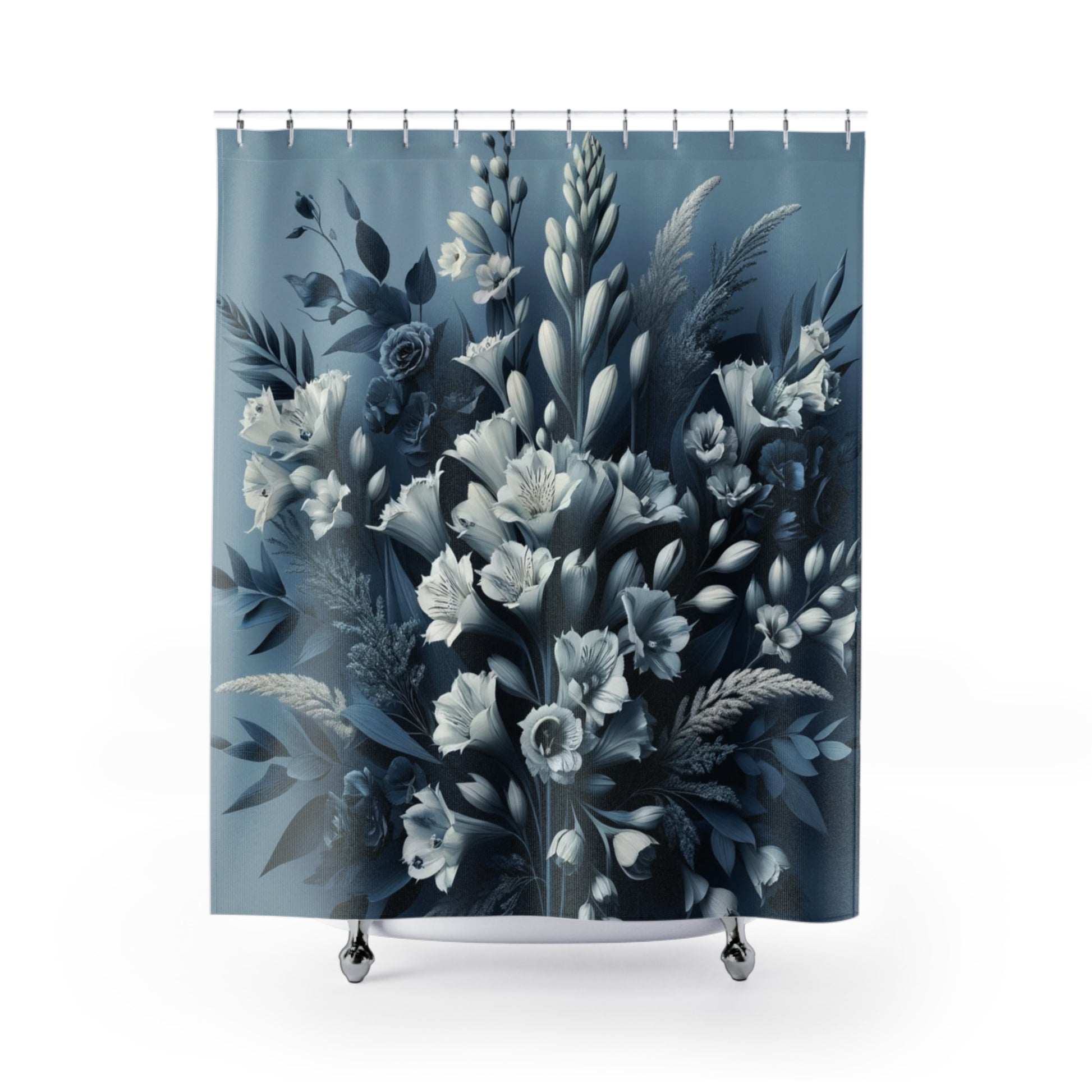 Navy Shower Curtain 3D Floral Illusion Shower Curtain Elegant Modern Bathroom Decor, Luxurious Home Bathroom Decor Perfect Home 71x74 Housewarming New House Gift Newlywed Wedding Gift.