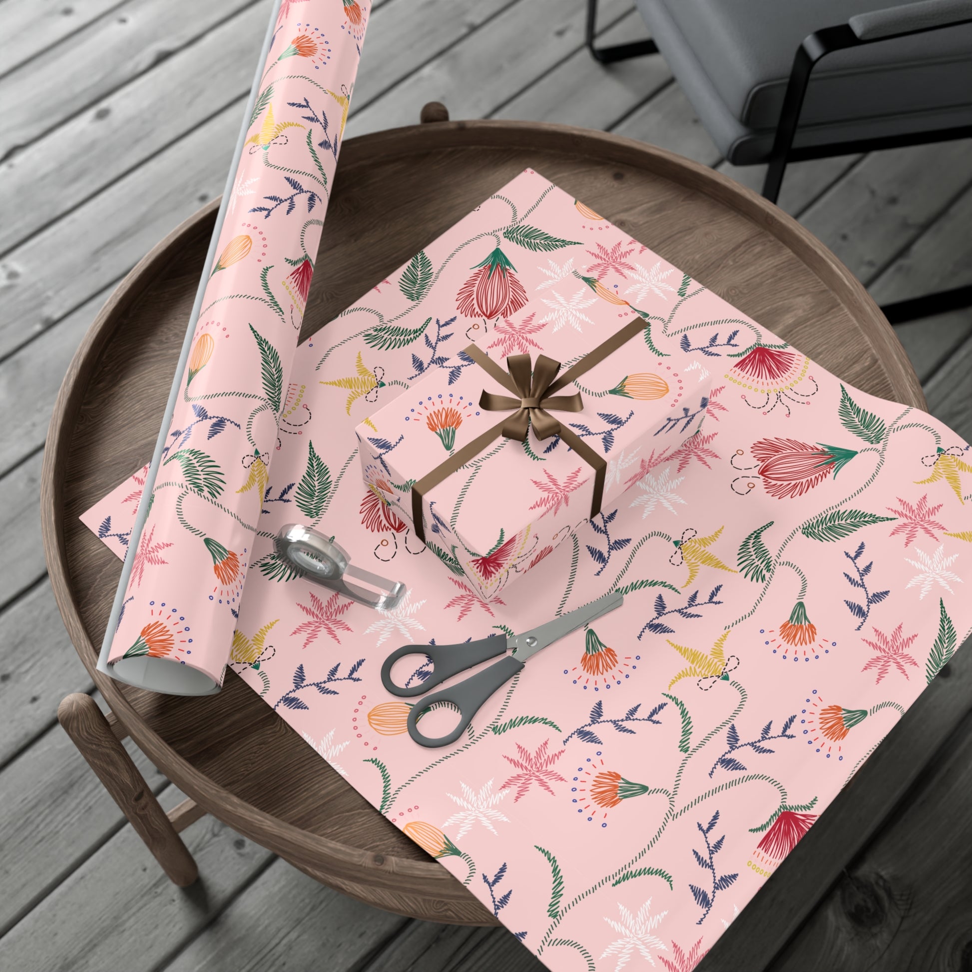 Pink Wildflowers Wrapping Paper Pink Bows Cherries Elegance Perfect for Gifts Weddings, Bridal Baby Showers All Occasion - MRSBYVALLE