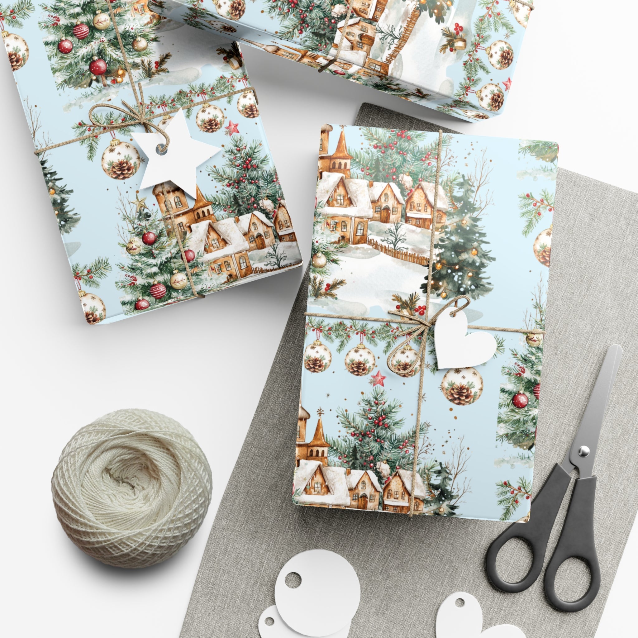 Christmas Watercolor House & Tree Wrapping Paper – Festive Holiday Scenes in Elegant Watercolors, Perfect for Wrapping Gifts with Cozy, Seasonal Charm All Gifts - MRSBYVALLE
