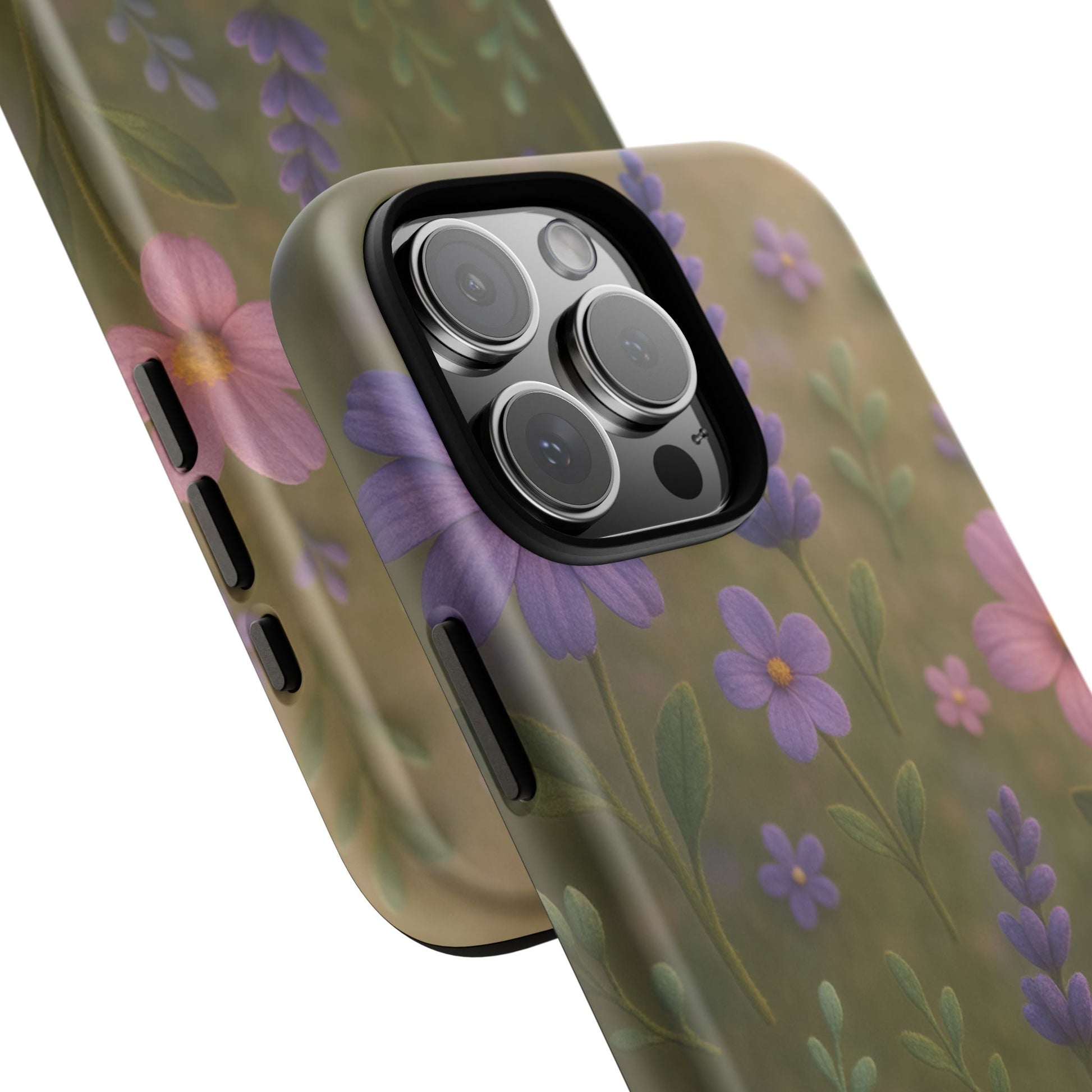 Pastel Flowers 3D Illusion Wildflower Phone Case Cute Pastel Floral Design in Lavender, Pink, Mint Green Aesthetic Protective Case for iPhone and  Android