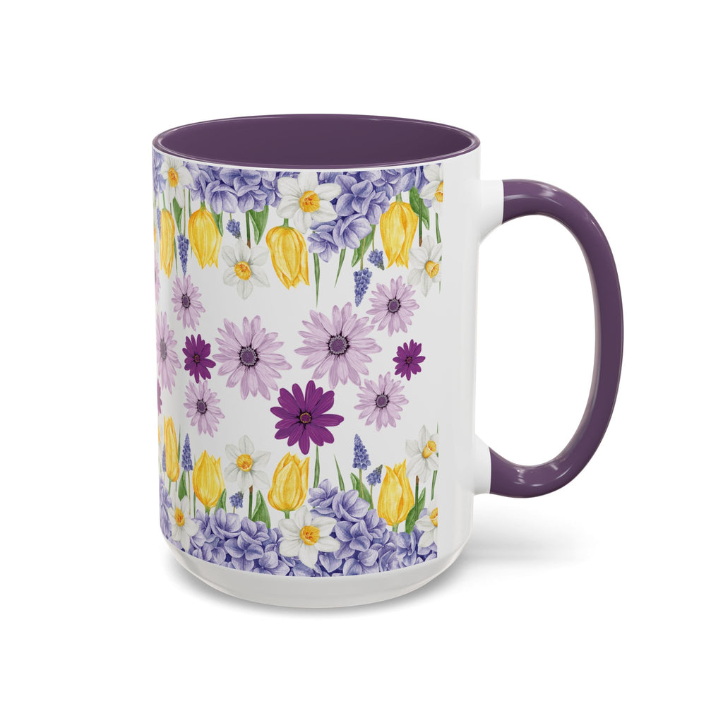 Botanical Floral Mug  Lavender & Yellow Flowers, Ceramic 11oz & 15oz Cup, Ideal Gift for Coffee Lovers, Mother's Day, or Cozy Spring Mornings