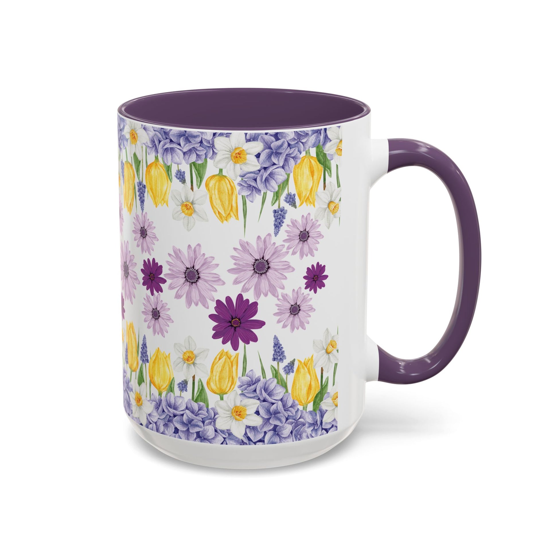 Botanical Floral Mug  Lavender & Yellow Flowers, Ceramic 11oz & 15oz Cup, Ideal Gift for Coffee Lovers, Mother's Day, or Cozy Spring Mornings