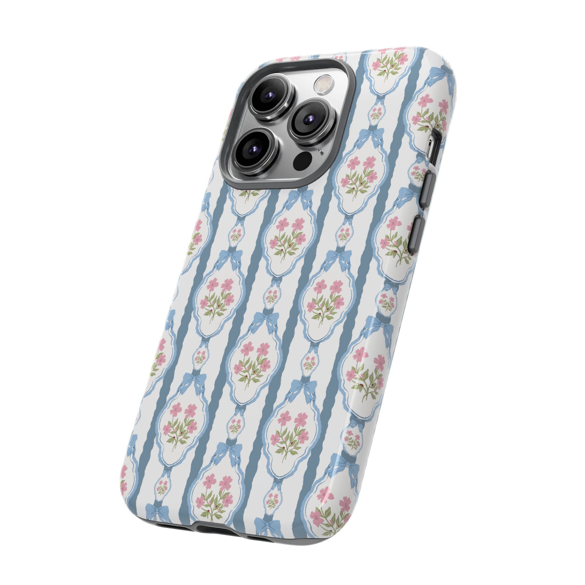 Coque de téléphone Vintage Nœud Bleu et Rose — Motif floral romantique « Tough Cases »