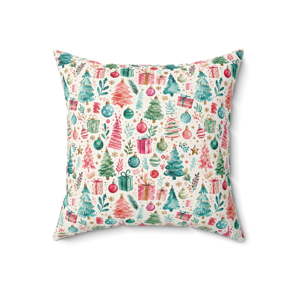 Christmas Trees & Ornaments Holiday Throw Pillow Fun Watercolors