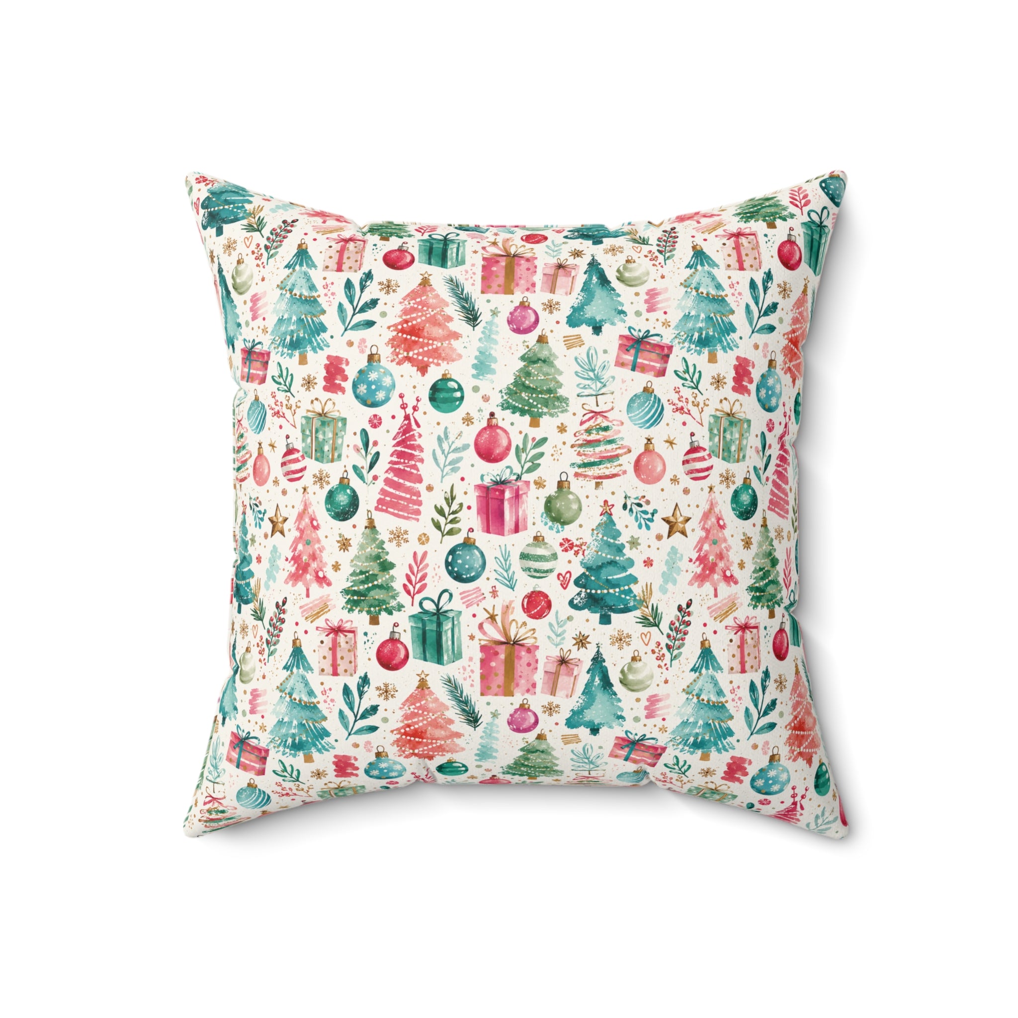 Christmas Trees & Ornaments Holiday Throw Pillow Fun Watercolors