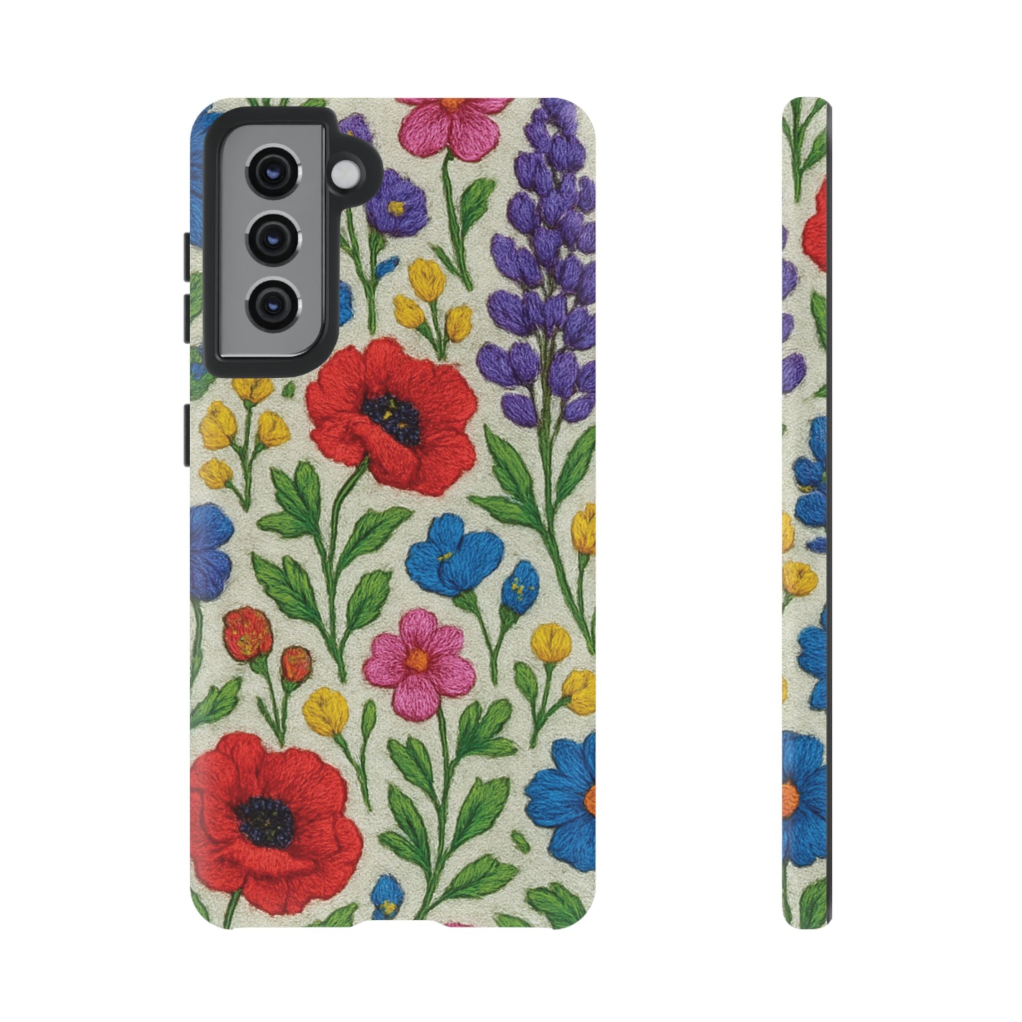 Bright 3D Illusion Wildflower Phone Case Cute Floral Design in Red, Pink, Blue – Aesthetic Protective Case for iPhone and  Android