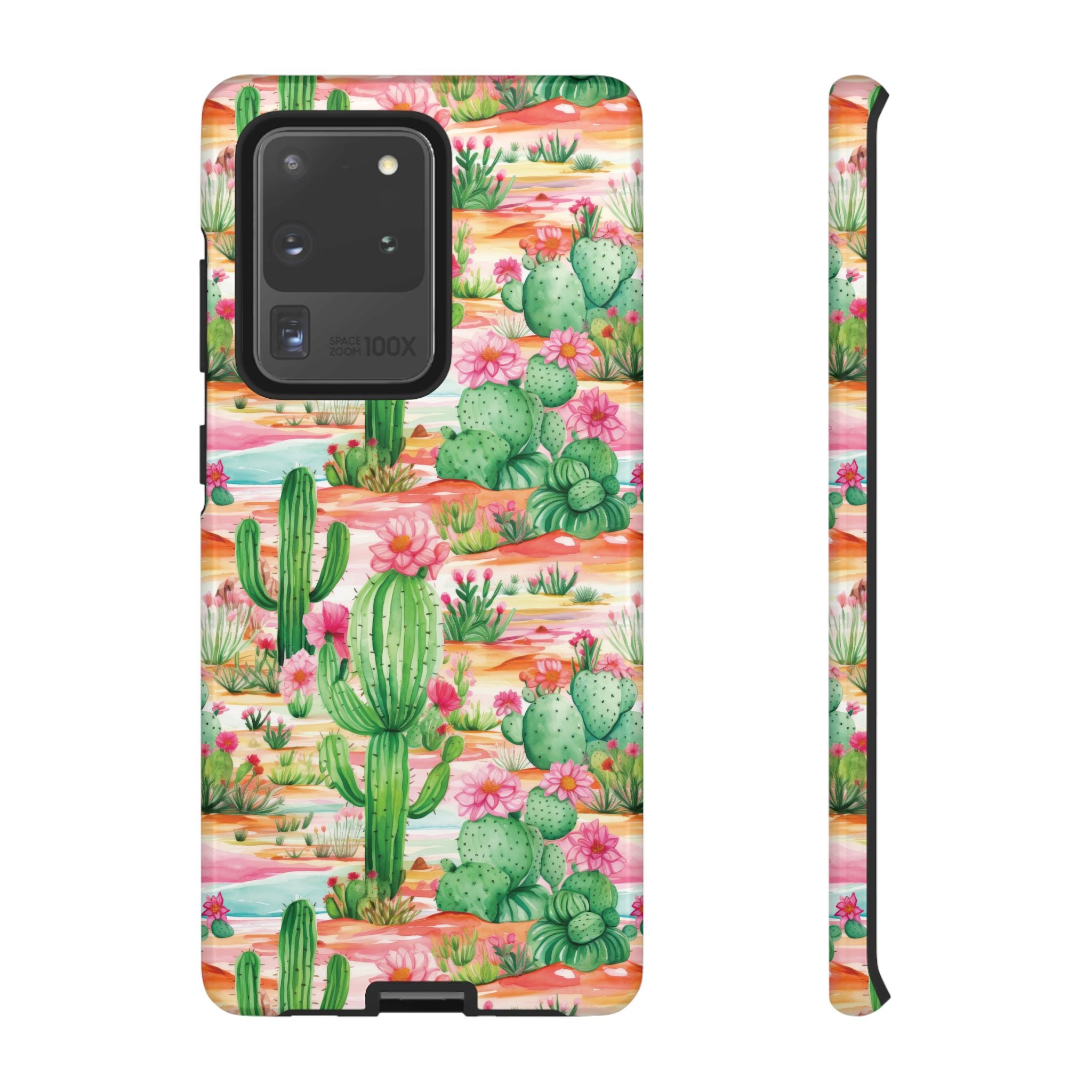 Pink and Mint Green Cactus Phone Case - Tough, Stylish Cover with Cactus Flowers | Durable Protection for iPhone & Android | Fresh Nature-Inspired Design!