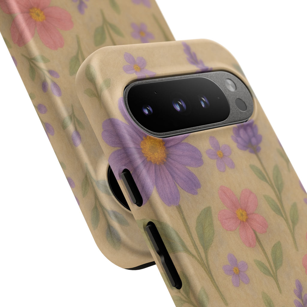 3D Illusion Wildflower Phone Case Cute Pastel Floral Design in Lavender, Pink, Mint Green – Aesthetic Protective Case for iPhone and  Android