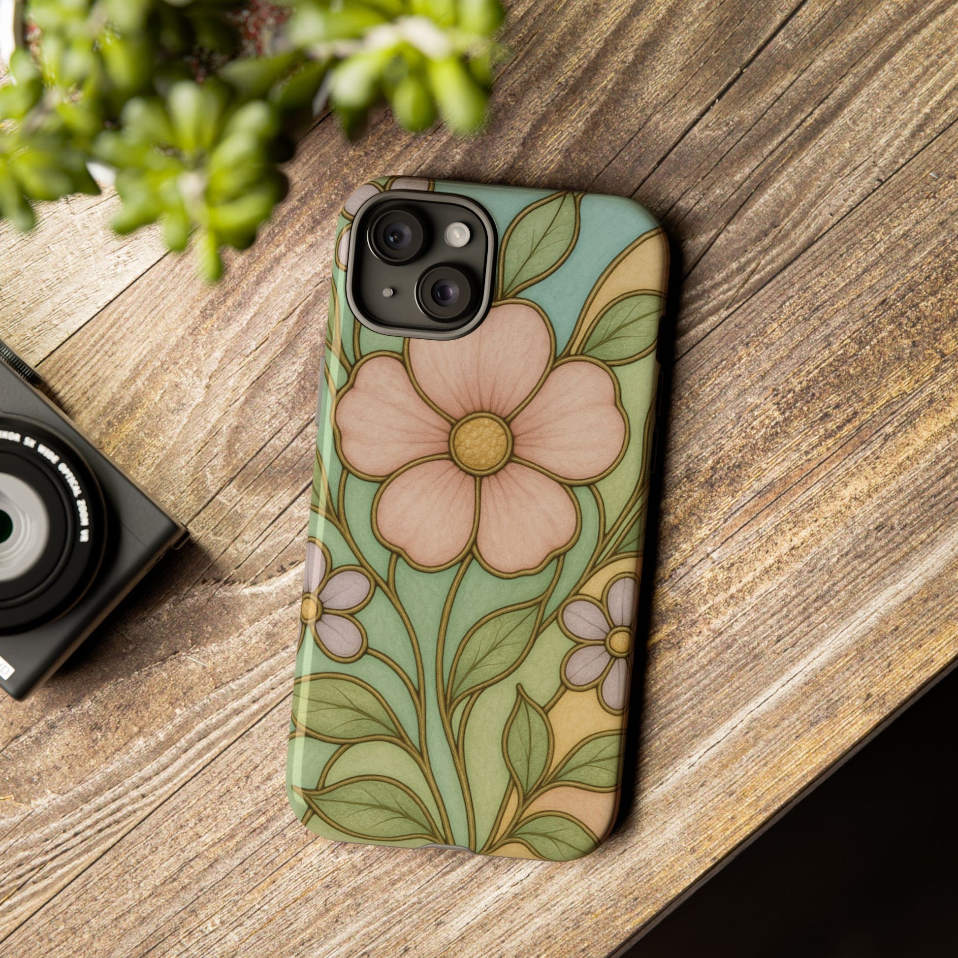 Pastel Pink, Yellow Stain Glass Illusion Floral Phone Case  Romantic Cottagecore Aesthetic, Soft Botanical Design, Protective Gift for Her, Fits iPhone & Samsung Models