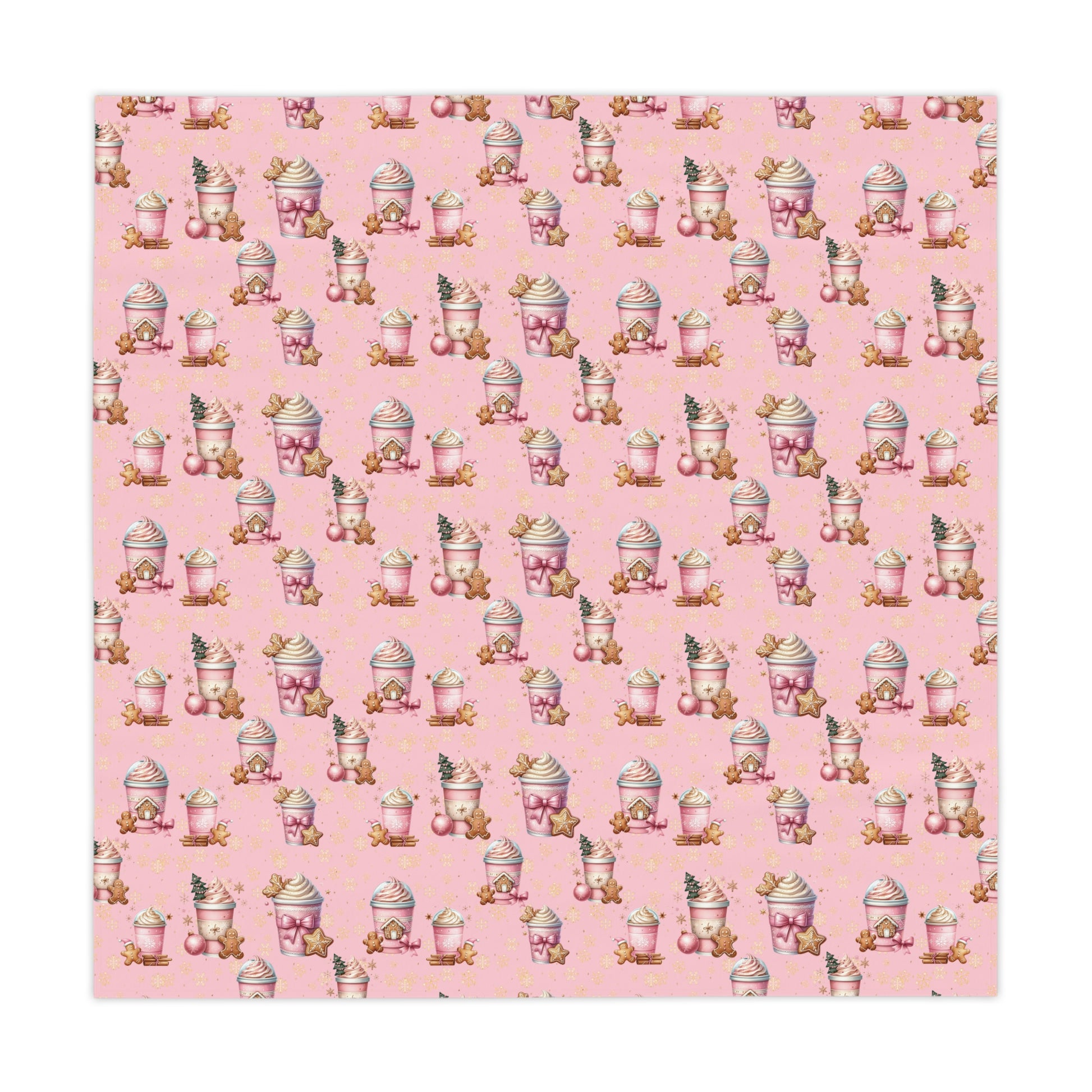 Christmas Pink Gingerbread People with Coffee Tablecloth Festive Holiday Dining Decor, Vibrant Colors, Perfect for Adding Whimsy to Your Table Setting (55.1"x55.1") | Soft & Lightweight Unique Holiday Gift for Housewarming, Parties - MRSBYVALLE