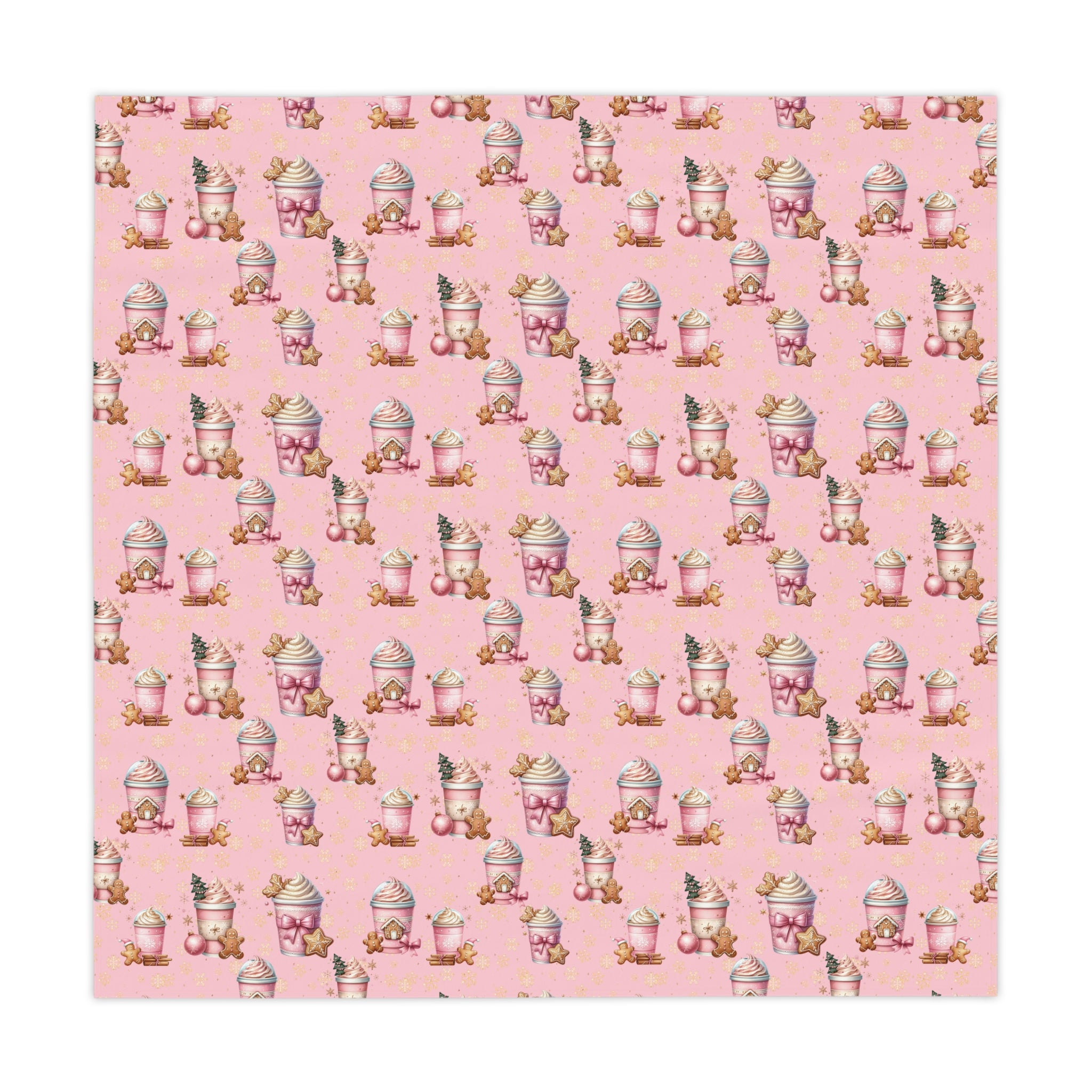 Christmas Pink Gingerbread People with Coffee Tablecloth Festive Holiday Dining Decor, Vibrant Colors, Perfect for Adding Whimsy to Your Table Setting (55.1"x55.1") | Soft & Lightweight Unique Holiday Gift for Housewarming, Parties - MRSBYVALLE