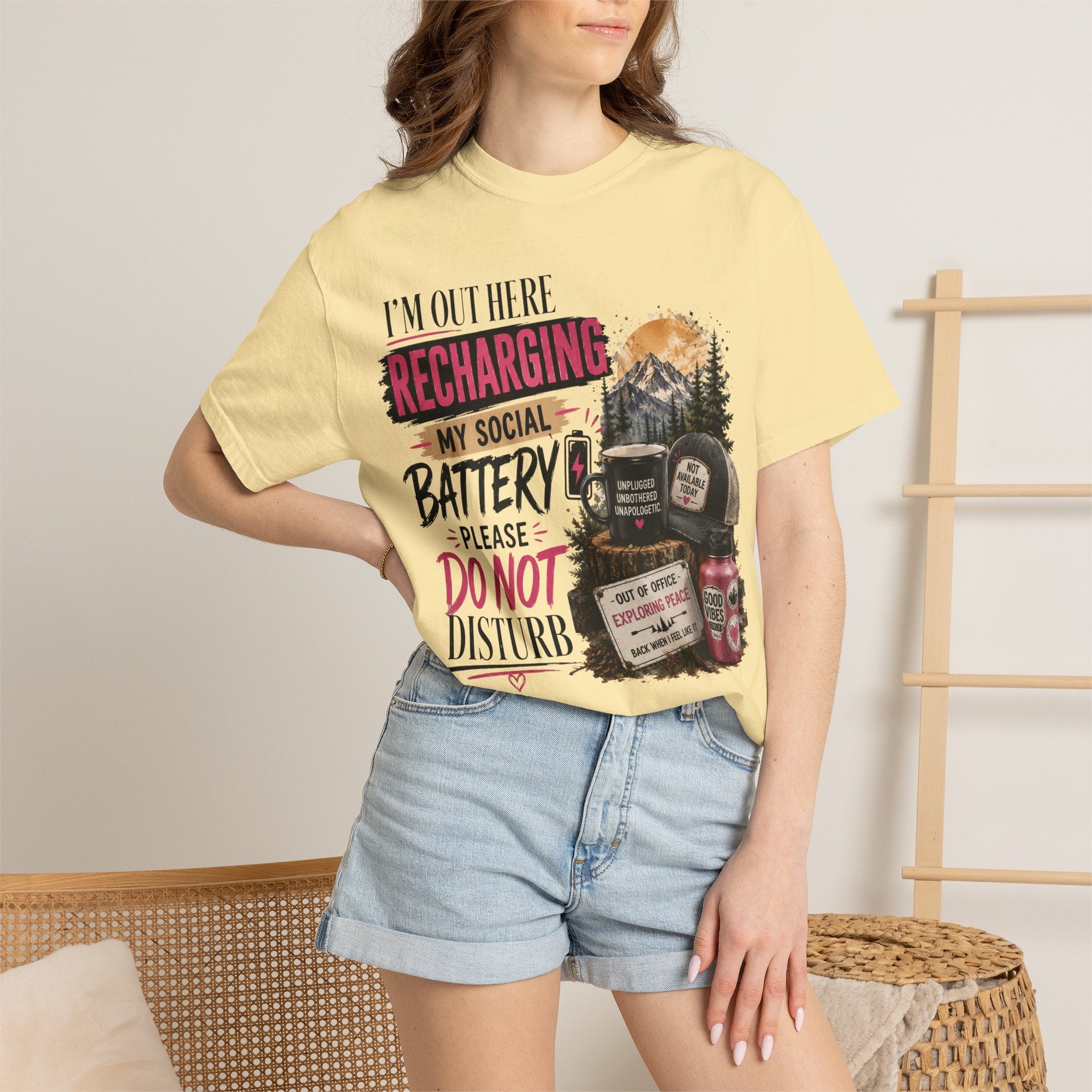 Recharging My Social Battery T-Shirt — Do Not Disturb Camping Graphic Tee