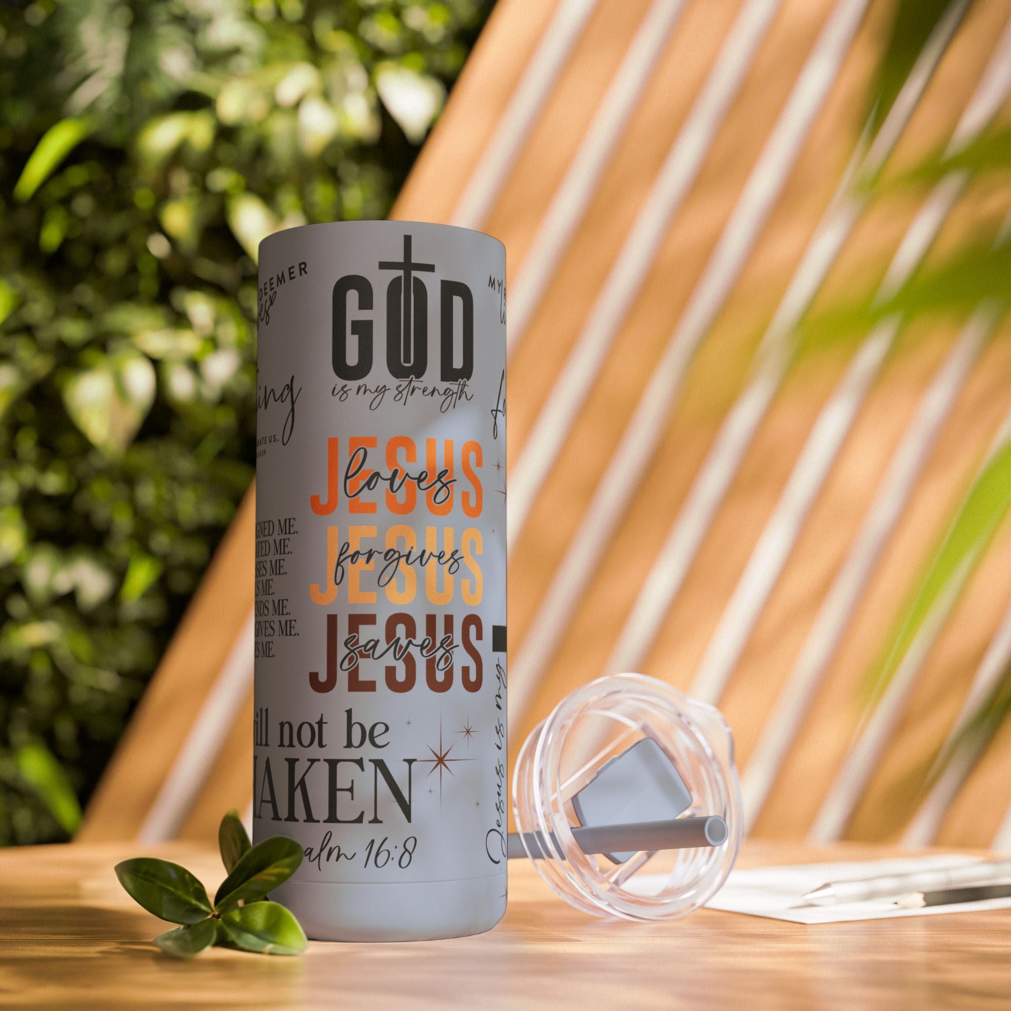 Inspirational Christian Skinny Tumbler 20oz Jesus Faith Gift, Bible Verse Travel Mug, Motivational Drinkware, Christian Prefect Gift