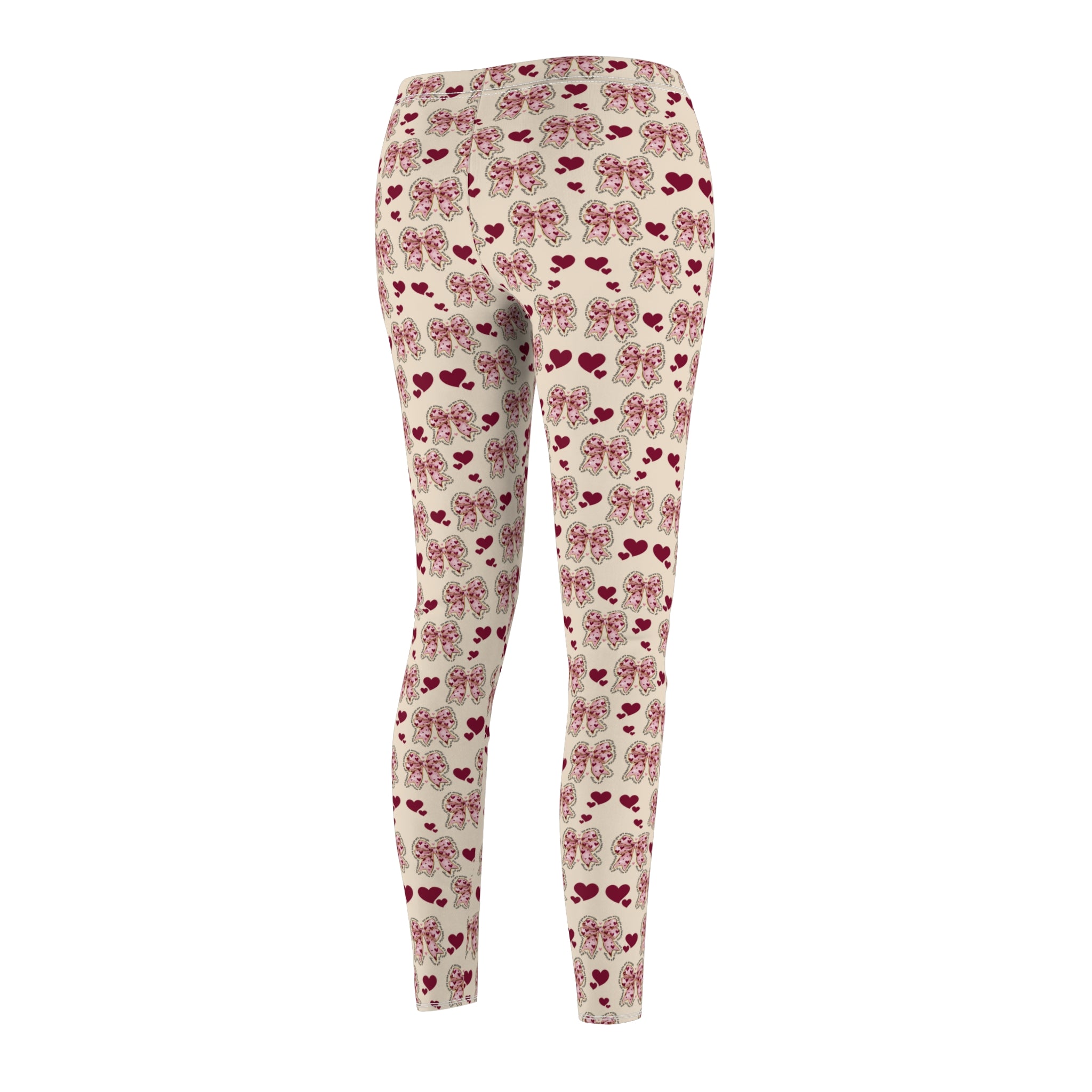 Stylish & Comfy Women's Leggings with Hearts & Pink Bows Design – Perfect for Yoga, Casual Wear & Everyday Comfort | High-Quality Trendy Pants Available in Plus Sizes - MRSBYVALLE