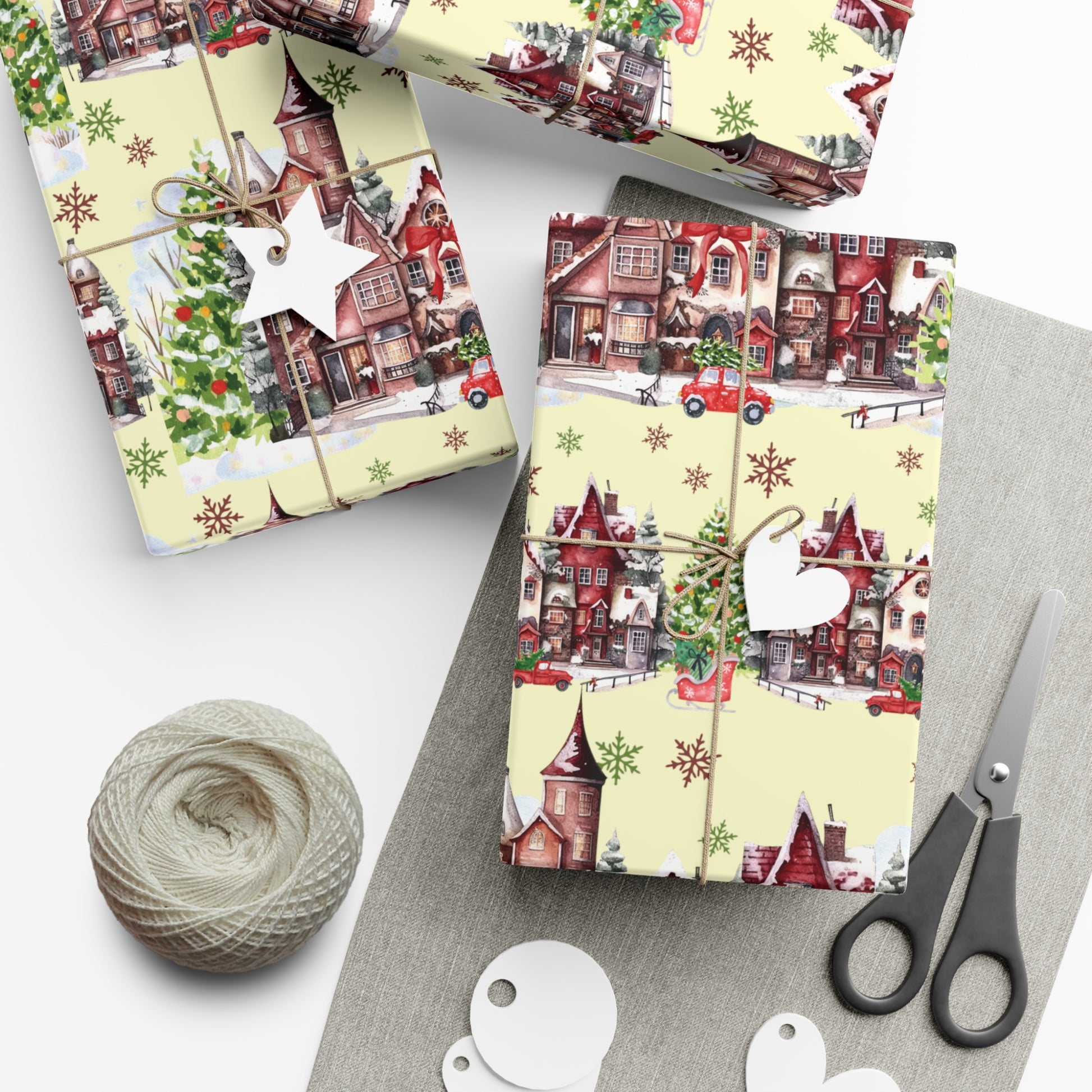 Christmas Village Wrapping Paper Whimsical Winter Wonderland with Pastel Trees, Snowflakes, and Festive Gifts Perfect for a Magical Holiday Season in Matte/Satin, All Occasion - MRSBYVALLE