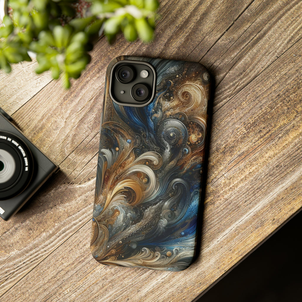 Gold and Navy Art Design Luxury Phone Tough Case Floral Elegant Durable Stylish for Modern Devices iPhone 15, Samsung iPhone Samsung Accessory Gift for Her.