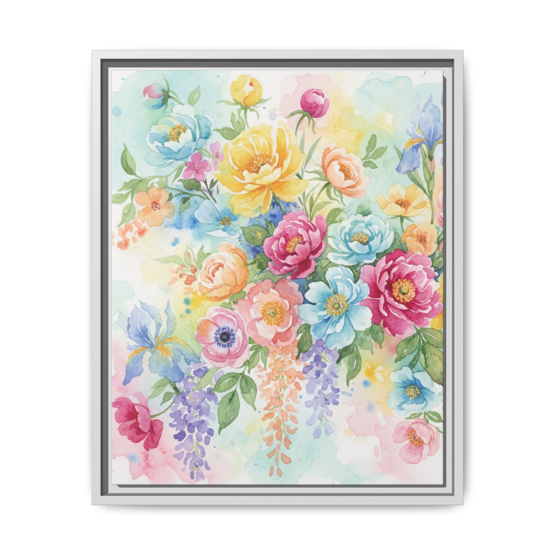 Watercolor Floral Bouquet Canvas, Framed Matte Wall Art | Multi-Color Wall Art