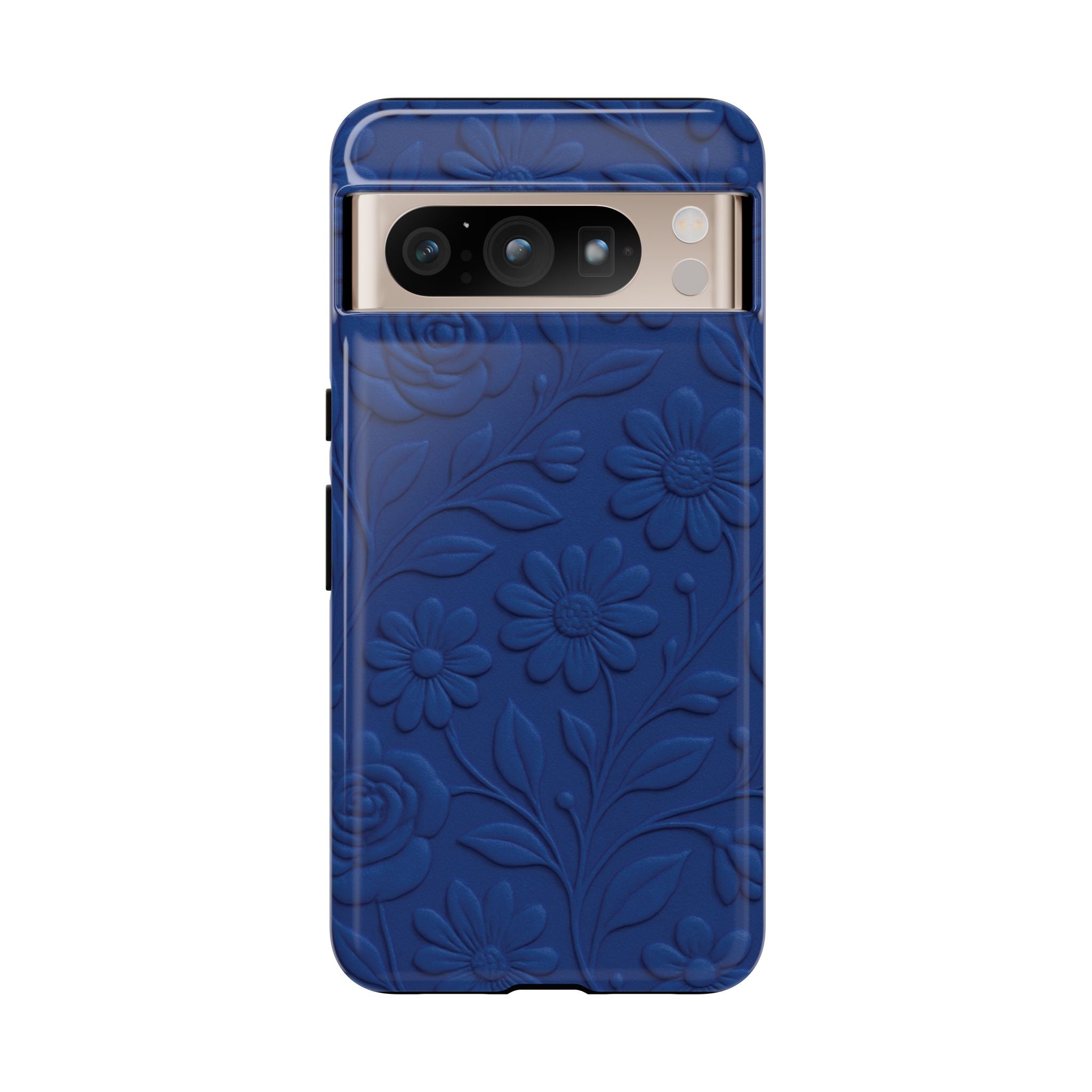 3D Illusion Floral Cobalt Blue Phone Case Elegant Raised Flower Design, Seamless Textured Look, Durable & Stylish Protection for iPhone and Android Models Fits iPhone & Samsung Models