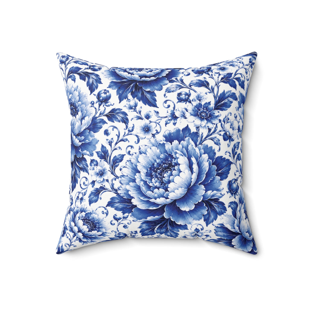 Blue & White Chinoiserie Peony Throw Pillow | Luxury Grandmillennial Floral Cushion Cover Vintage