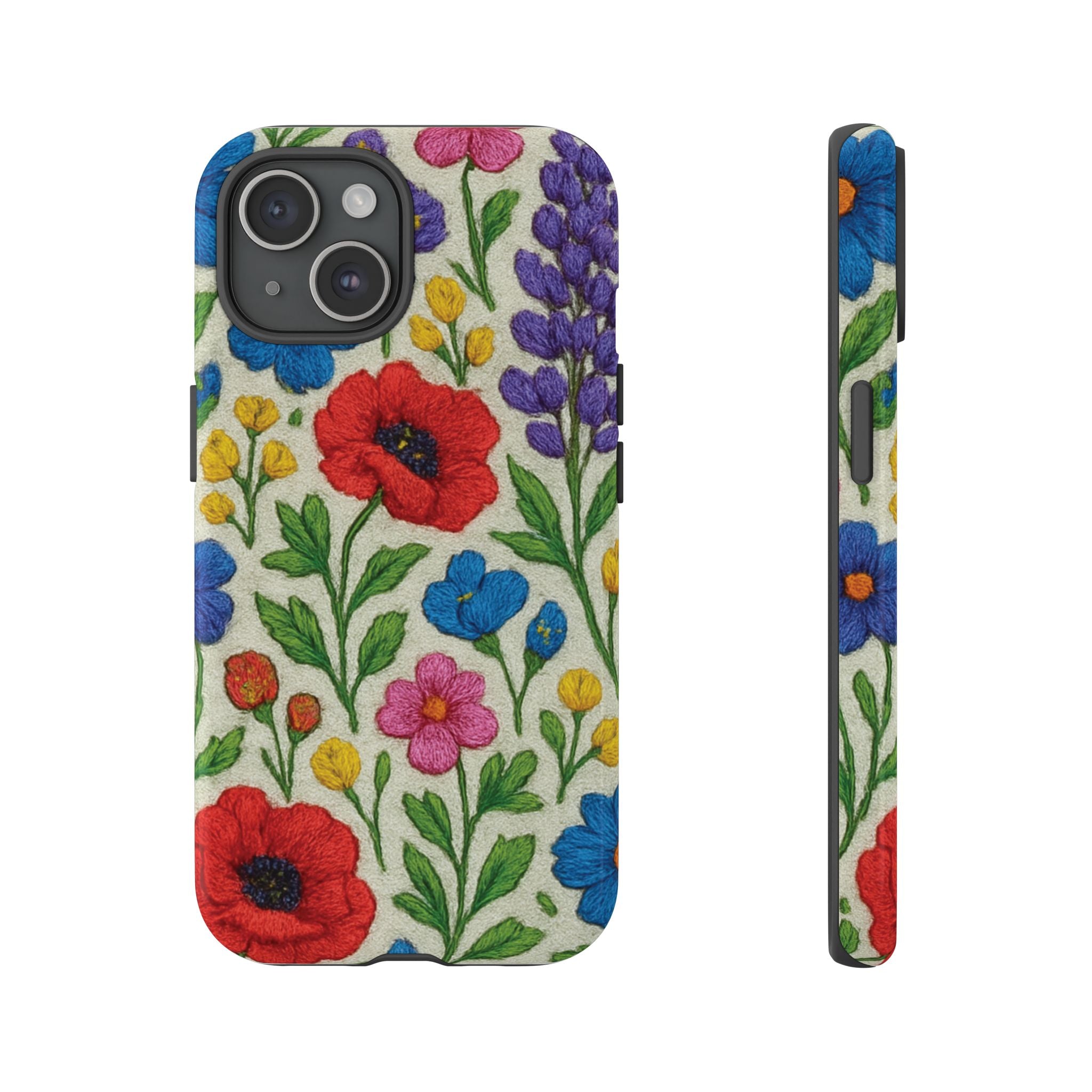 Bright 3D Illusion Wildflower Phone Case Cute Floral Design in Red, Pink, Blue – Aesthetic Protective Case for iPhone and  Android